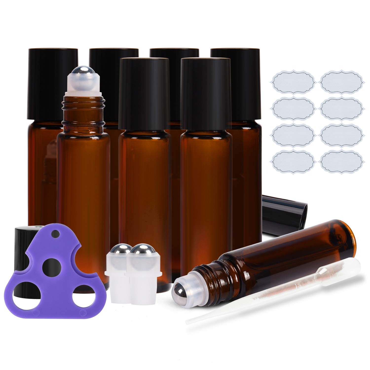 8 Pcs 10ml Roll On Glass Bottles for Essential Oils, Aromatherapy & DIY Skincare - Refillable & Leak Proof