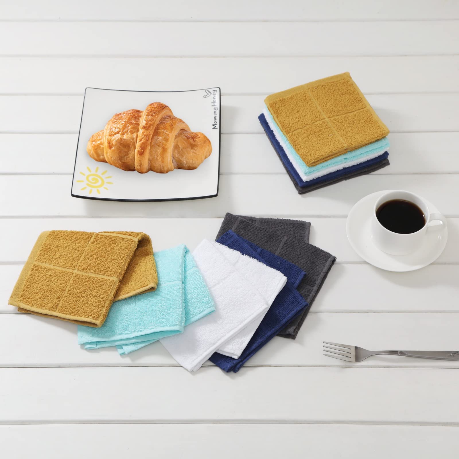 Glynniss 100% Cotton Dishcloths - Super Absorbent Kitchen Rags for Washing Dishes (Aqua Sky) - Perfect for Daily Cleaning
