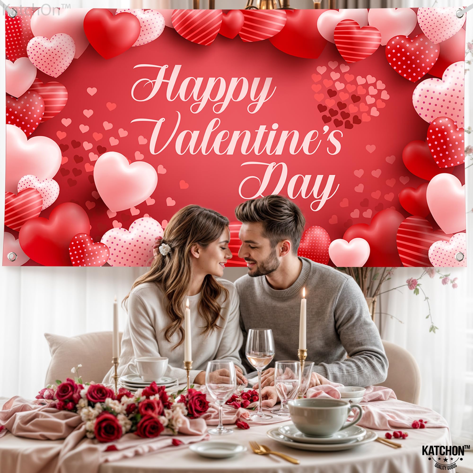KatchOn Extra Large 72x44 Inch Valentine's Day Banner - Heart-Shaped Photography Backdrop for Party Decor, Wedding, Anniversary & Romantic Photo Shoot | Valentine's Day Decorations