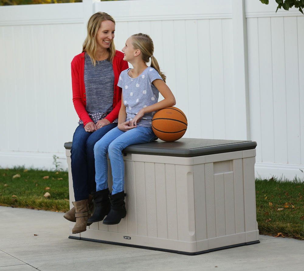 LIFETIME 60186 Heavy-Duty 116 Gallon Outdoor Storage Deck Box - Weather-Resistant Plastic Deck Box for Patio Furniture Cushions, Pool Toys & Garden Tools - Desert Sand/Brown