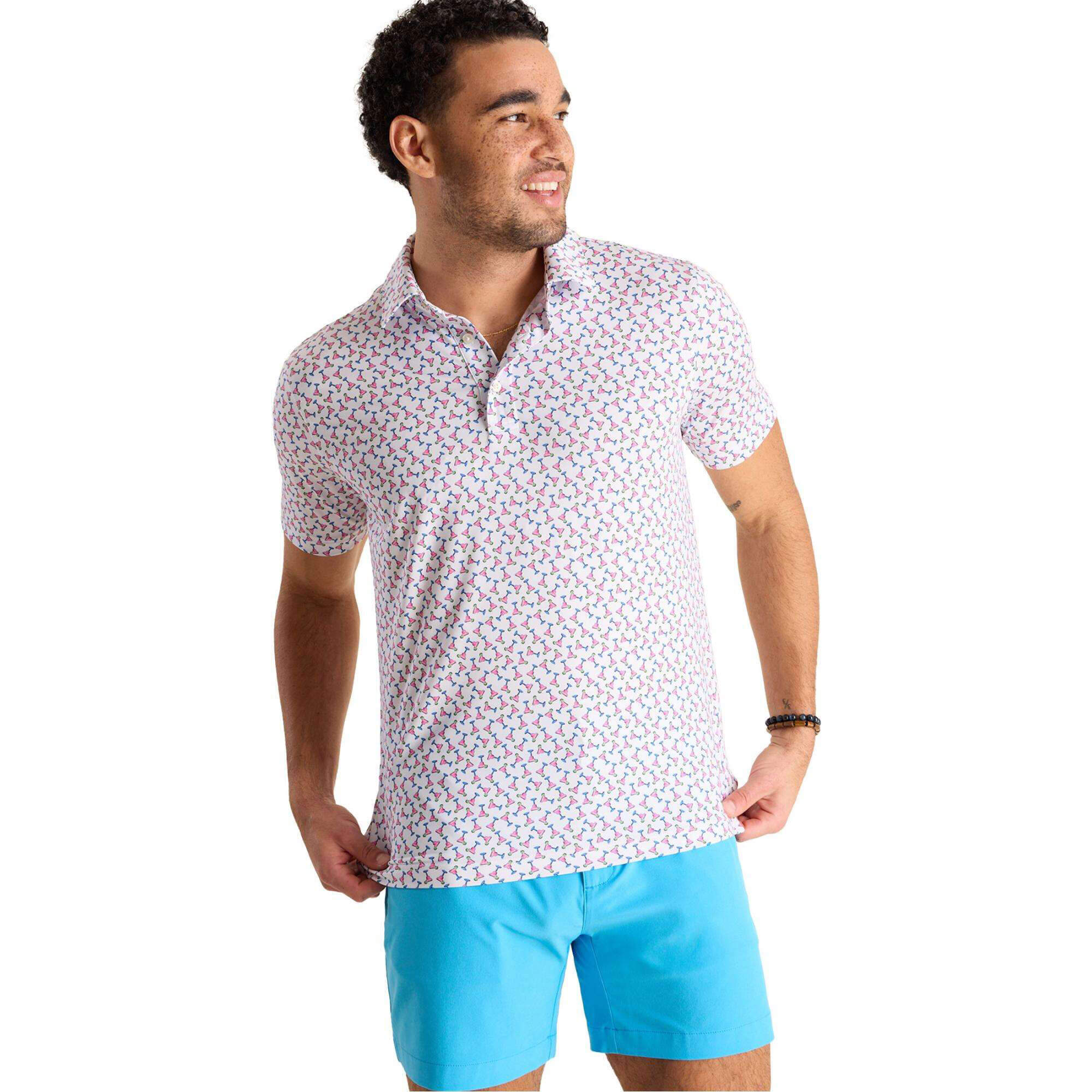 Chubbies Performance Polo Shirt for Men - Breathable & Moisture-Wicking - Optic White with Plaid Patterns - Perfect for Golf, Office & Casual Wear