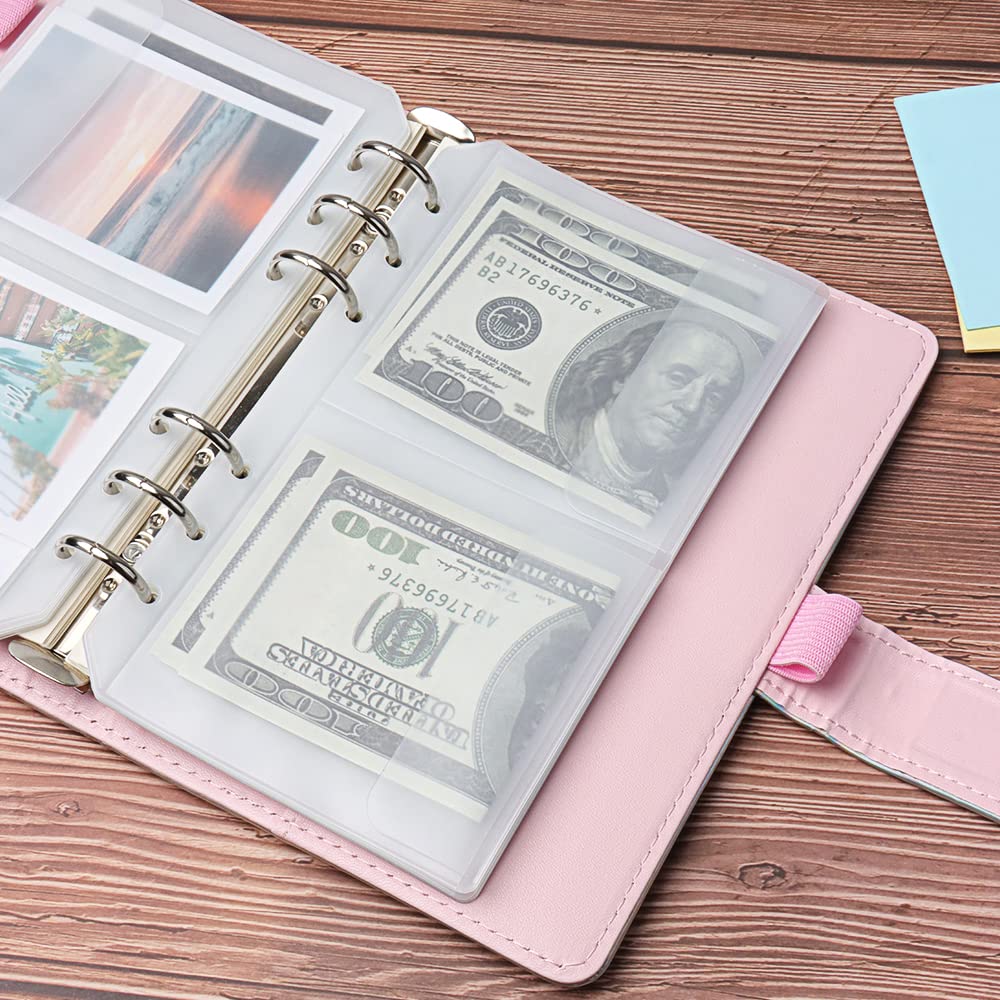 NatSumeBasics 12-Pack A6 Clear Plastic Binder Pockets with 6 Holes - Cash Envelopes, Budget Organizer Pouch for 6-Ring Binders - Perfect for Organizing Photos, Cards, Bills & Documents (A6 Size, 2 Pockets per Sheet) - Ideal for Home Office, School, Travel & Financial Planning
