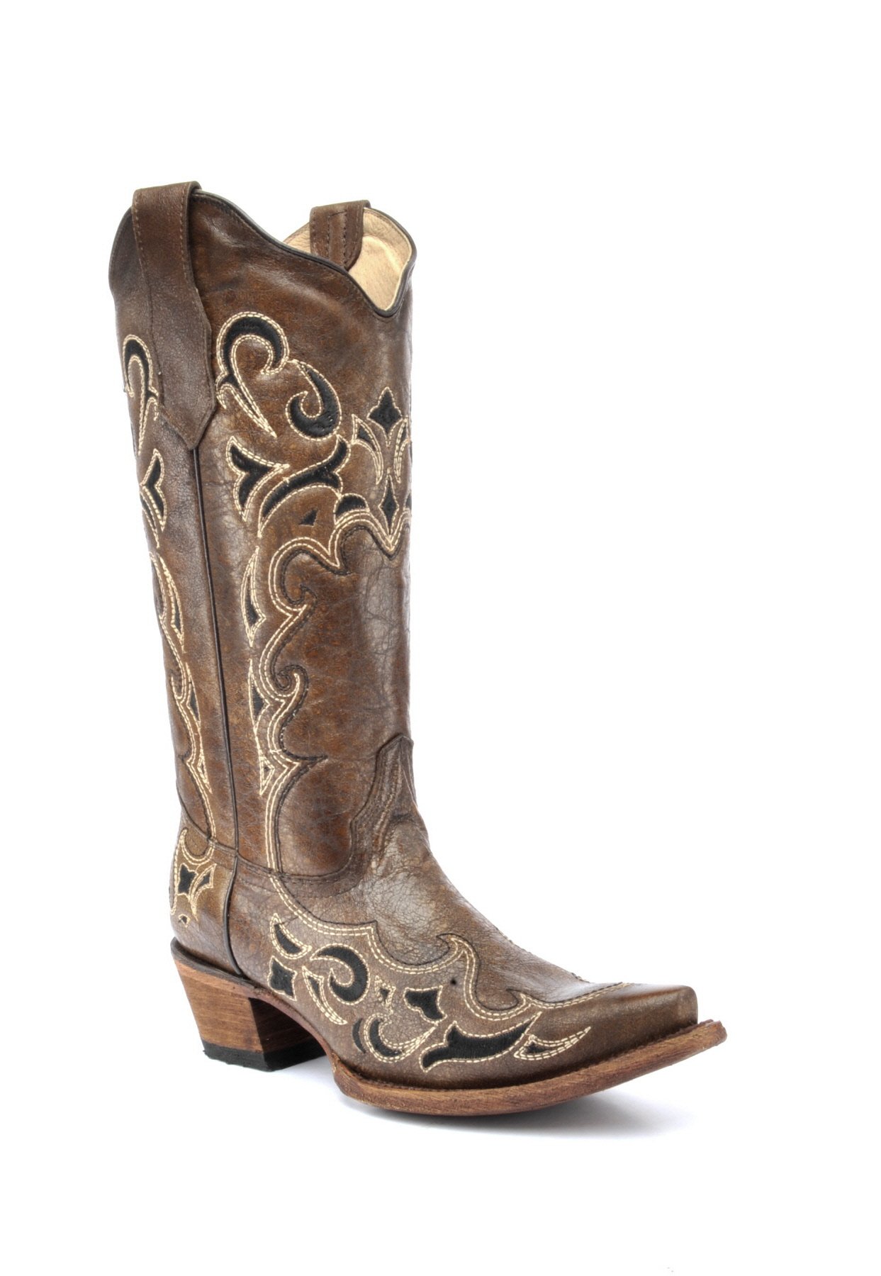 Women's Western Boots with Side Embroidery - Brown/Black Corral Boots for Cowgirl Style | Perfect for Rodeo, Country Dancing & Western Fashion