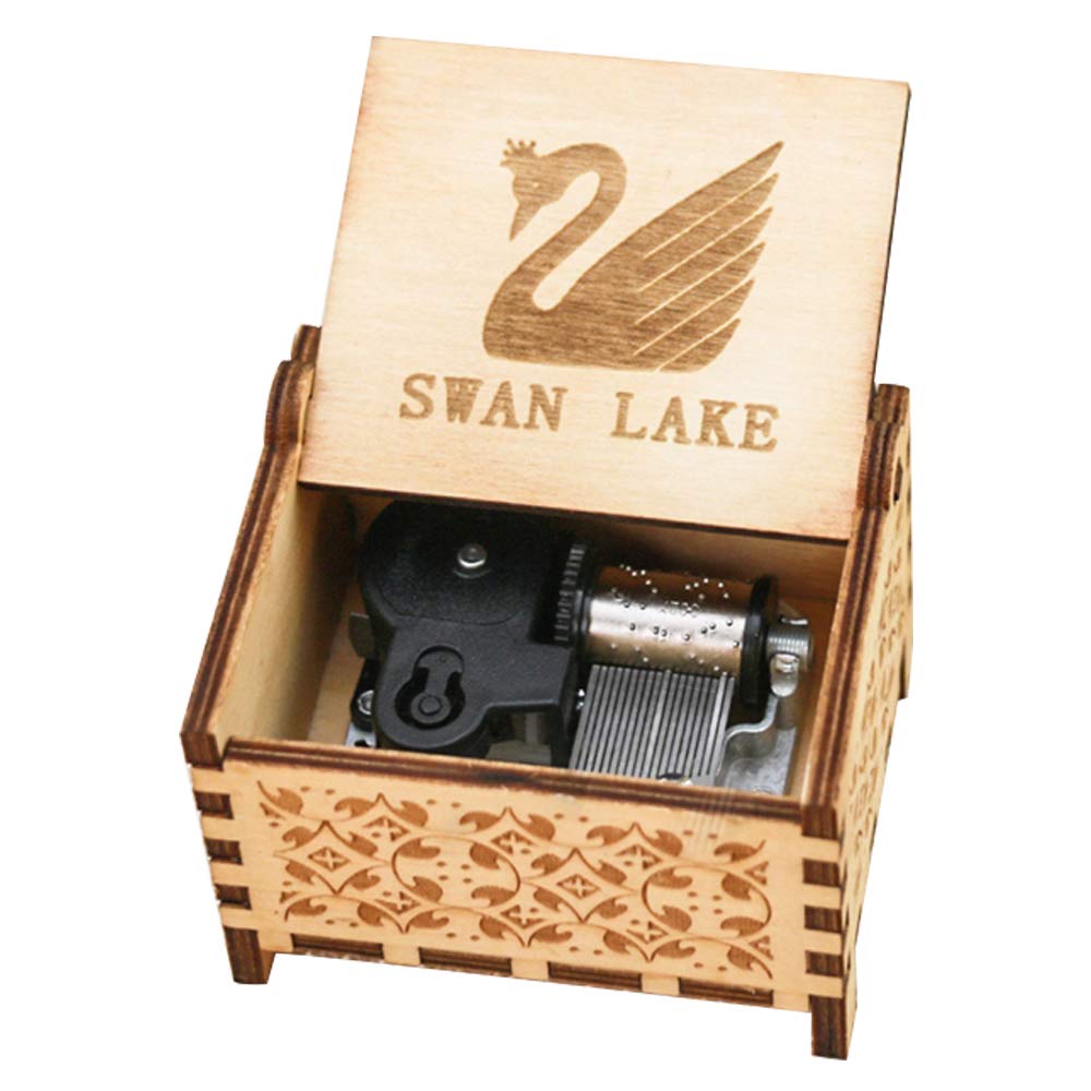 Youtang 18-Note Swan Lake Musical Jewelry Box - Handcrafted Wooden Music Box with Wind-Up Clockwork Mechanism, Engraved Design - Perfect for Gifts, Home Decor & Collectibles