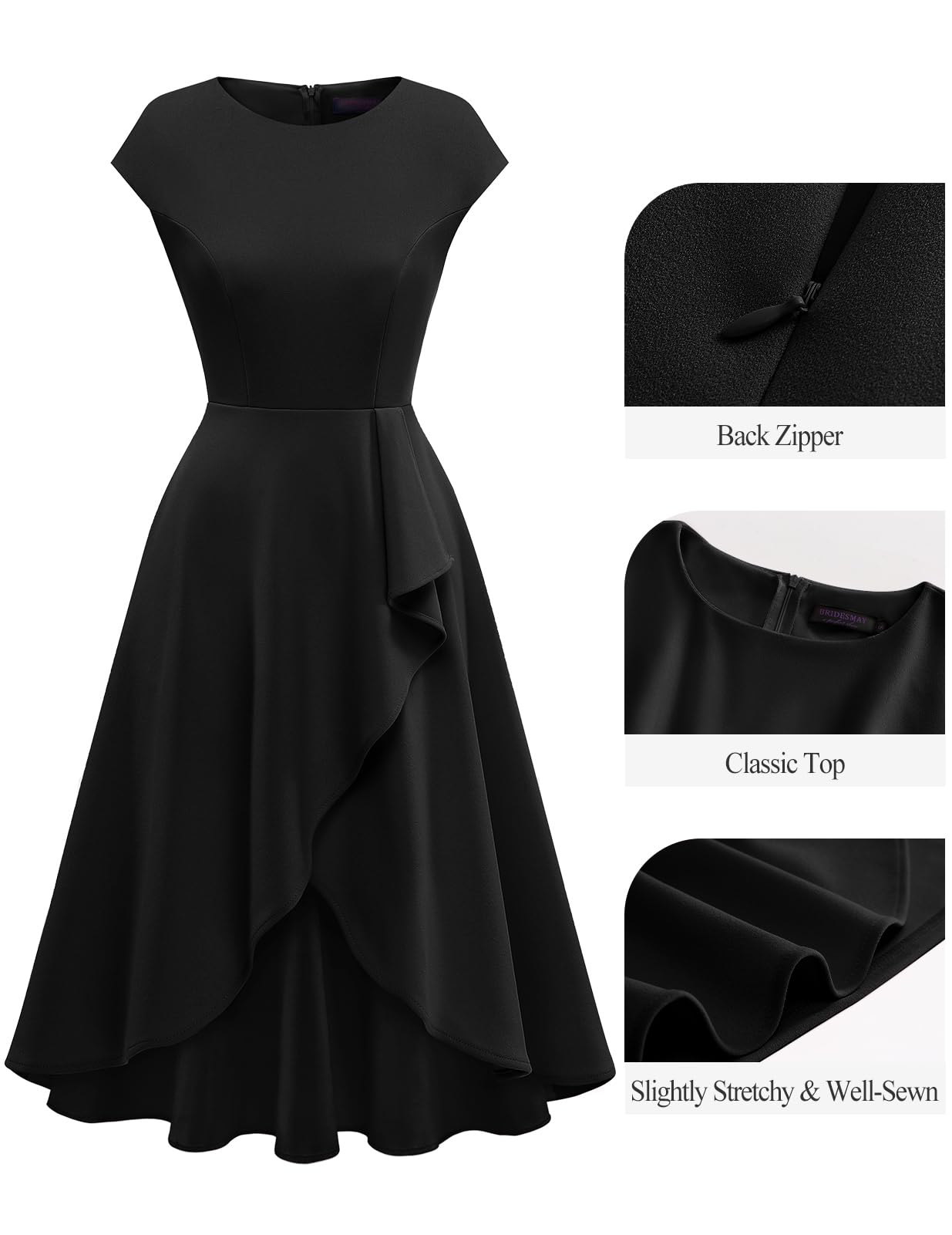 Elegant Bridesmaid & Wedding Guest Cocktail Dresses for Women 2025 - Short Sleeve Spring Summer Midi Dress for Parties, Receptions & Special Occasions