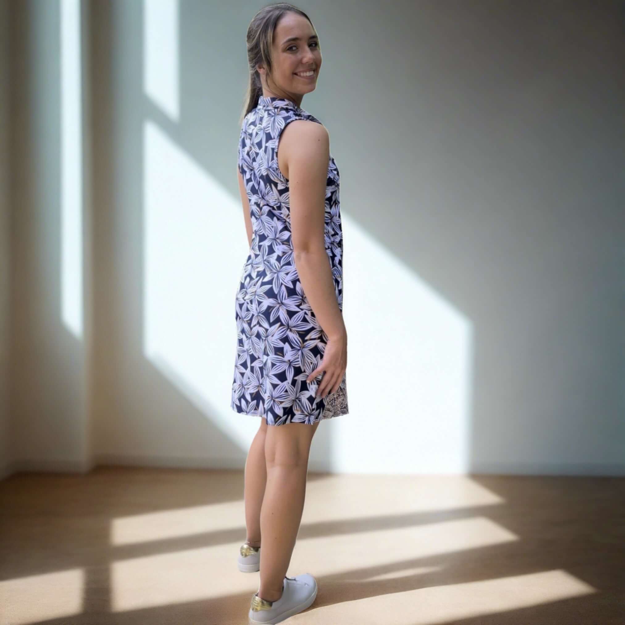 Avalon Placket Dress - Floral Hibiscus Print, Made in USA - Perfect for Summer Outfits, Beach Vacations & Casual Wear