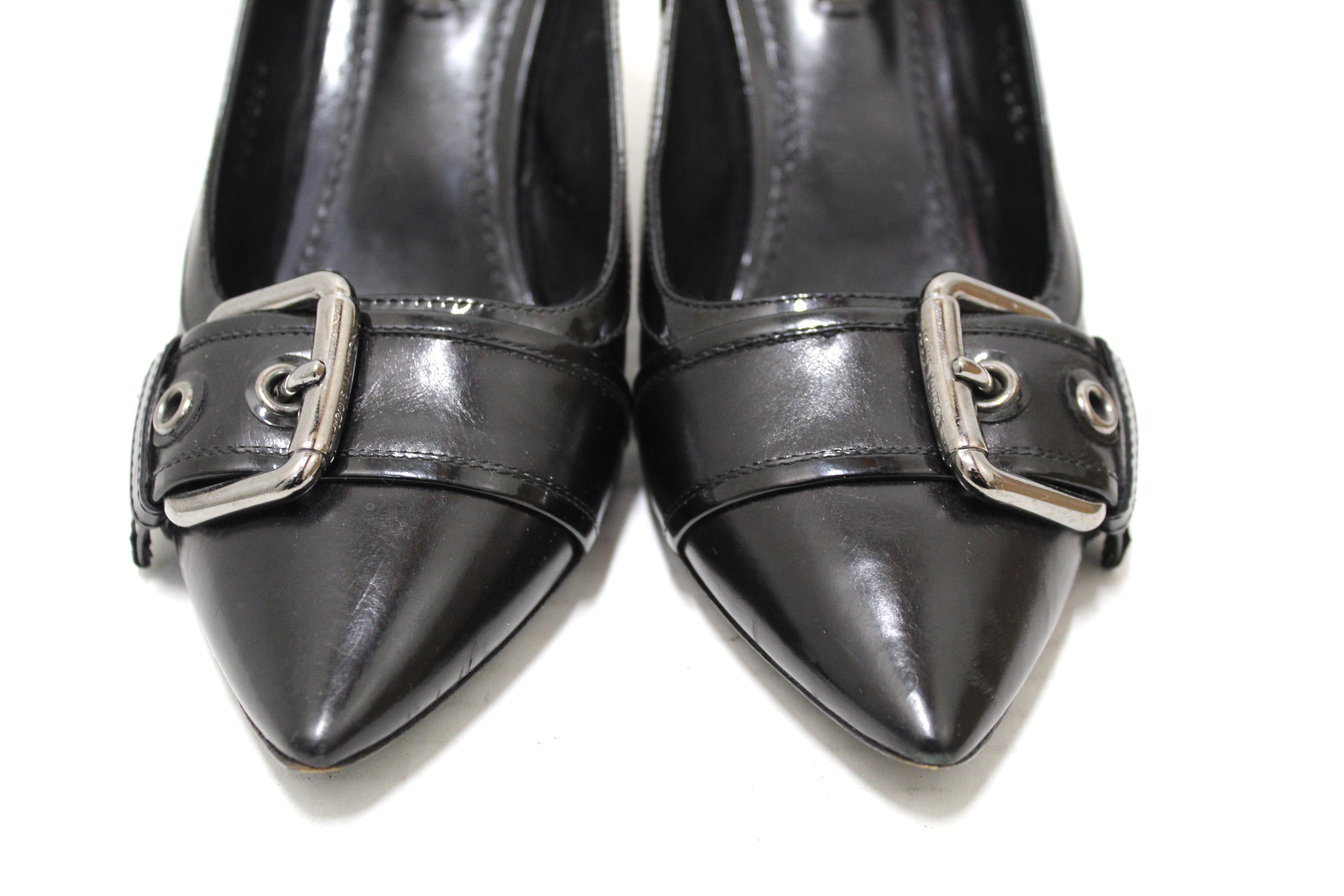 Authentic Louis Vuitton Black Leather Pointed Toe Pumps with Silver Buckle - Women's Size 37 (US 7) | Luxury High Heels for Evening Parties, Weddings & Formal Events