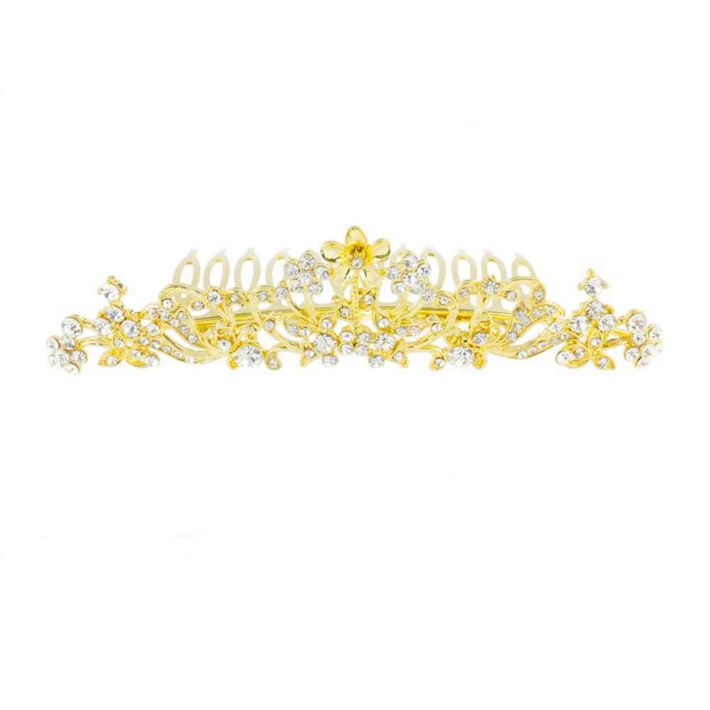 Mytoptrendz® Gold Plated Crystal Tiara Comb - Elegant Bridal Hair Accessories for Weddings, Prom, Parties & Special Occasions
