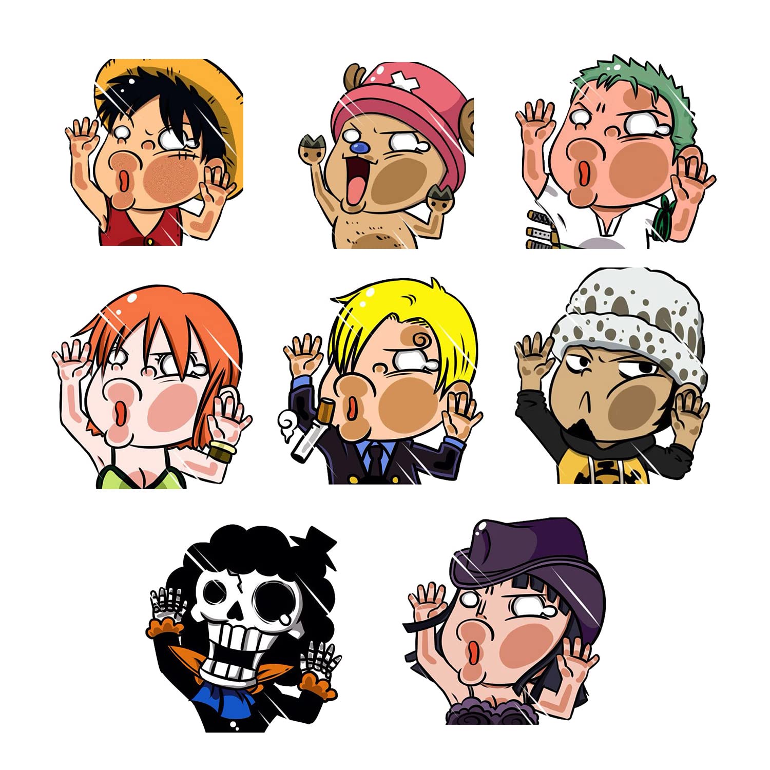 8-Piece One Piece Anime Car Stickers - Luffy, Sanji, Chopper Waterproof Vinyl Decals for Cars, Trucks, Windows | Perfect for Anime Fans & Car Enthusiasts