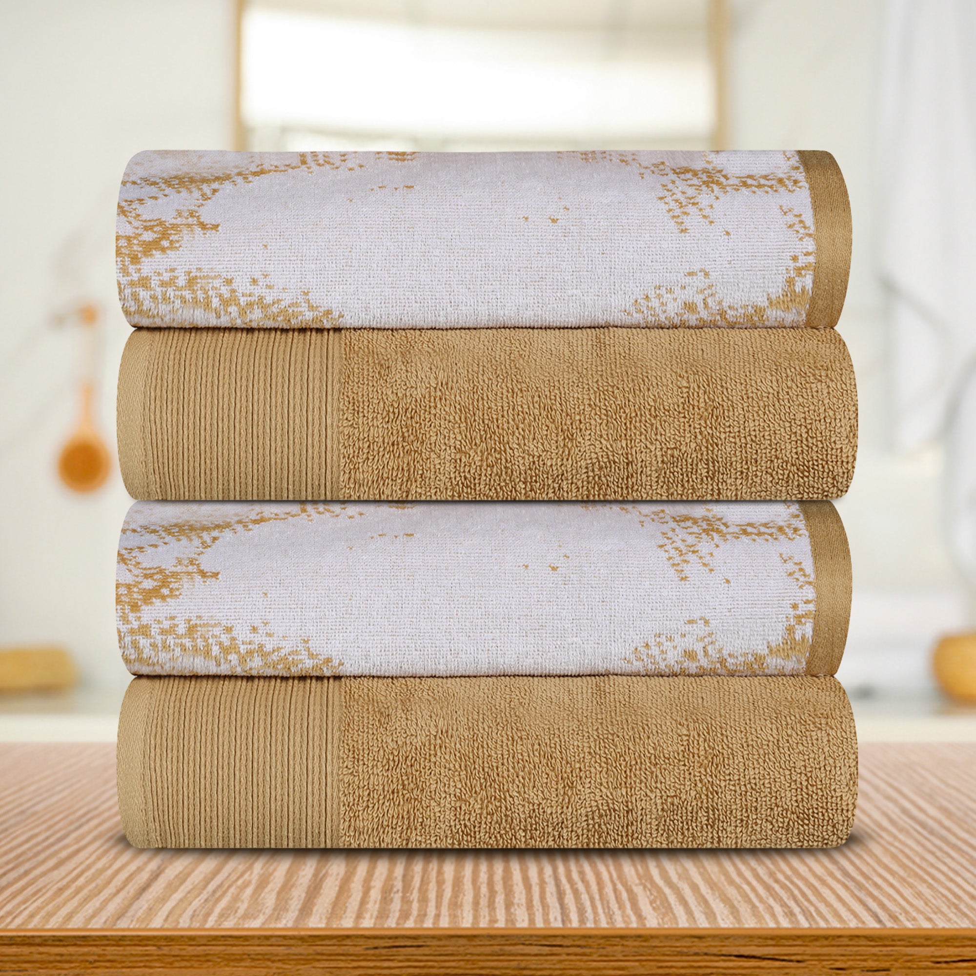 Premium 4-Piece Cotton Bath Towel Set - Soft & Absorbent Solid & Marble Design - Perfect for Spa, Bathroom & Luxury Home Decor