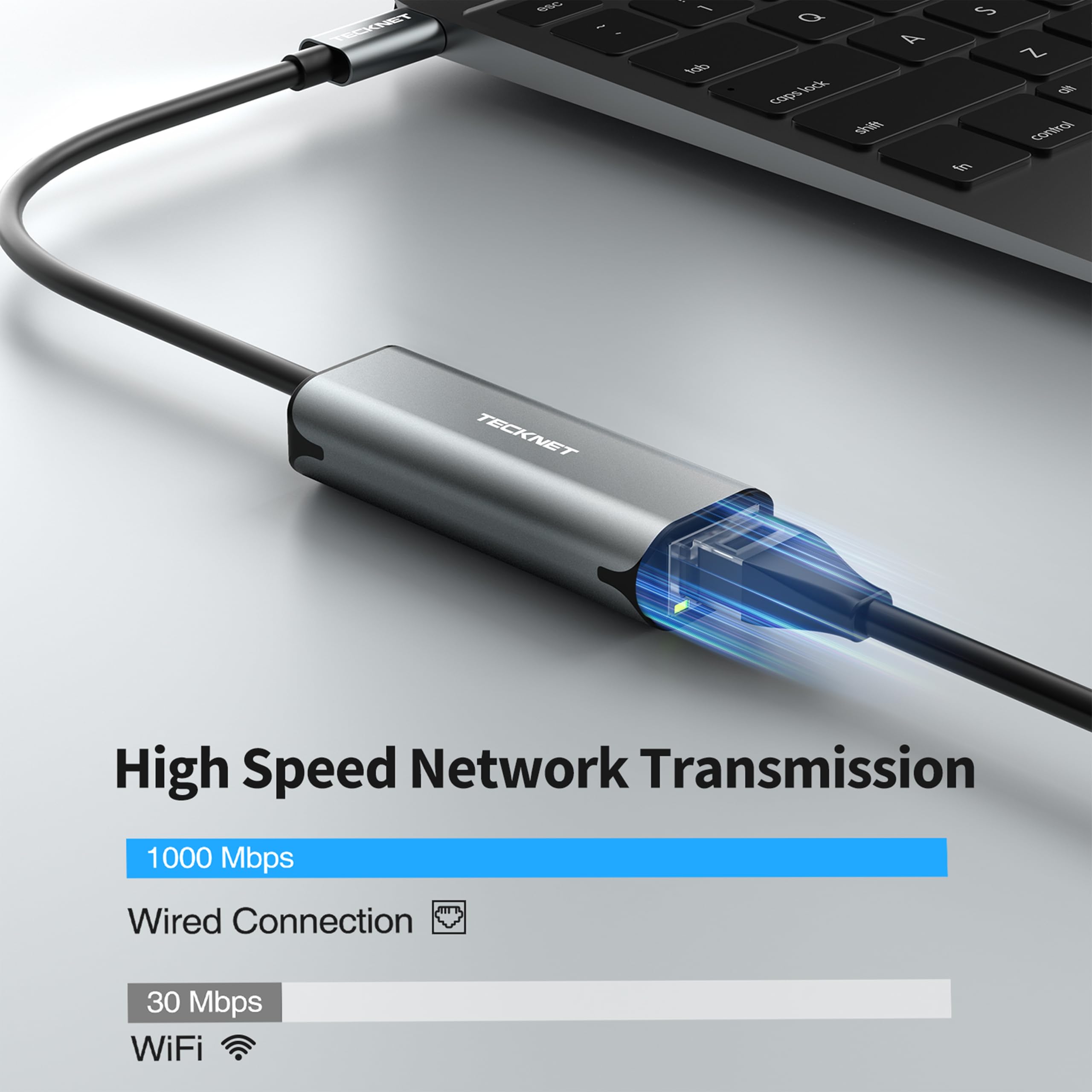 TECKNET USB C to Ethernet Adapter - Thunderbolt 3 RJ45 Gigabit LAN Network Dongle (1000Mbps) for MacBook Pro/Air, Dell XPS, iPad Pro - Perfect for Home Office, Online Gaming & Video Conferencing