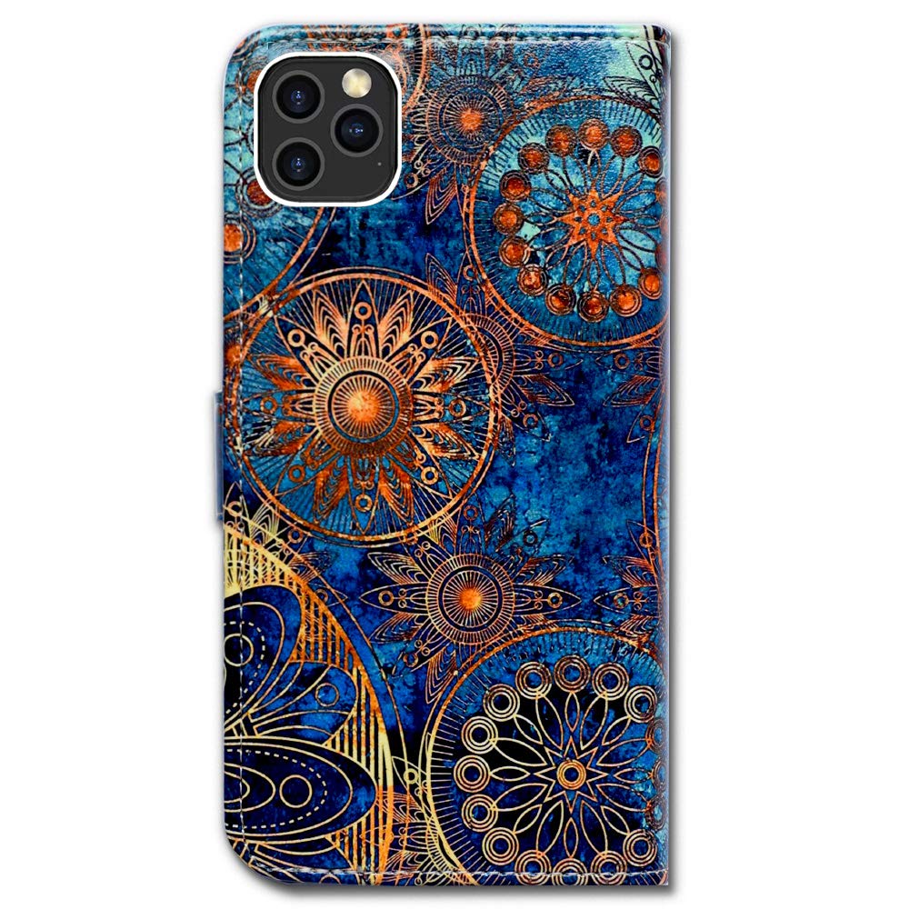 Premium Leather Flip Wallet Case for iPhone 12 Pro Max - Mandala Circle Design with Card Slots & Kickstand | Stylish Protection for Everyday Use & Travel