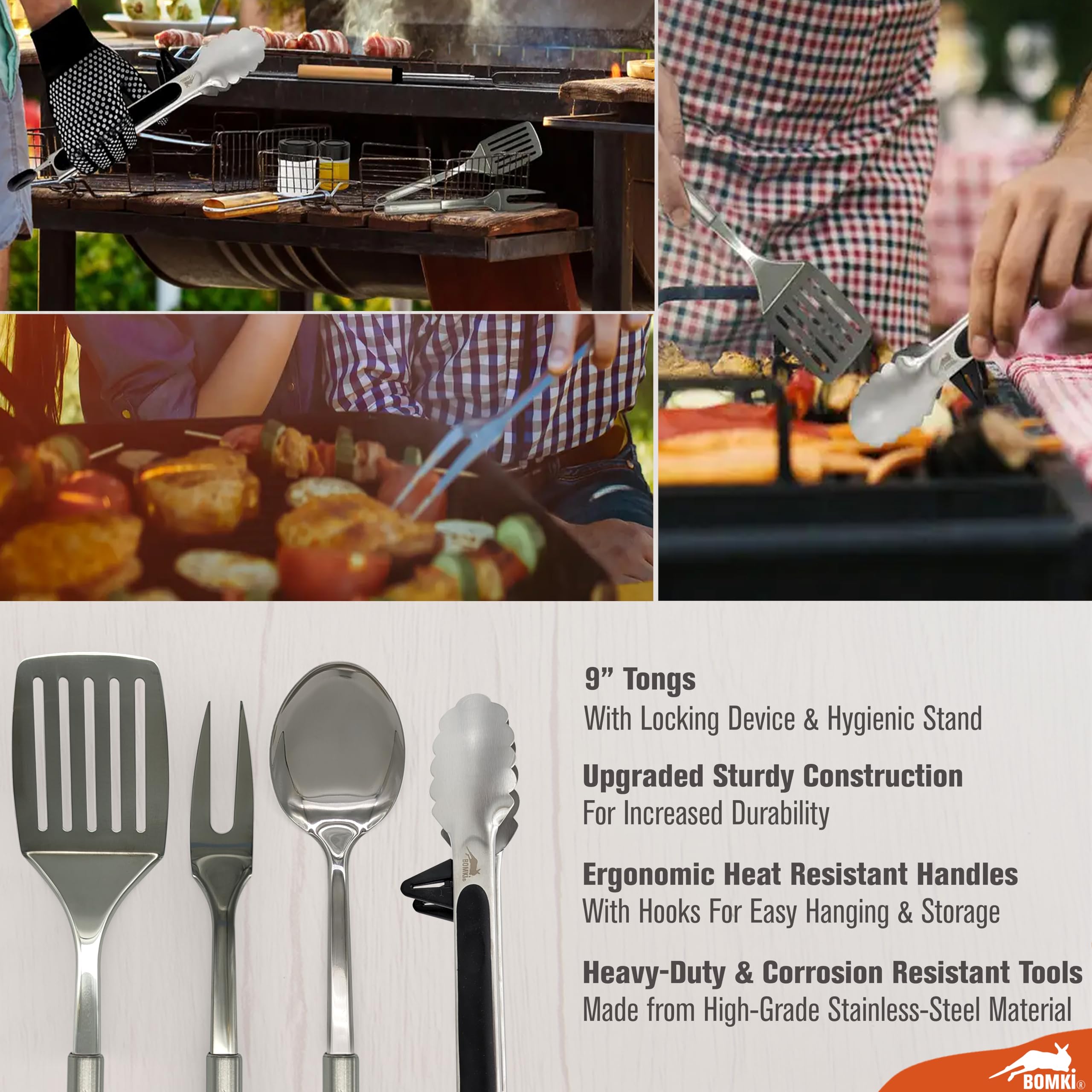 BOMKI Premium Black Pro Outdoor BBQ & Camping Cooking Utensils Set - 12-Piece Stainless Steel Grill Tools for Camping, Picnics, Backpacking & RV Trips - Essential Camp Kitchen Accessories for Grilling, Hiking & Outdoor Adventures