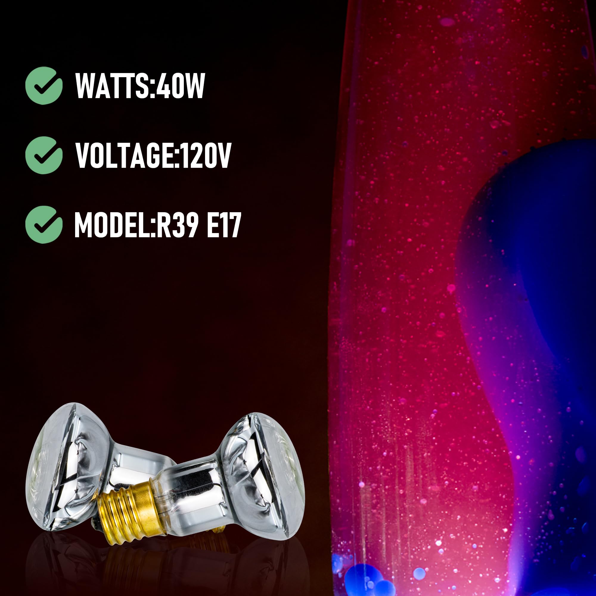 2-Pack 25W Lava Lamp Bulbs - R39 E17 Base 120V - Replacement Bulbs for Lava Lamps & Glitter Lamps - Incandescent Yellow Heat Bulbs - Perfect for Home Decor, Bedroom Night Lights & Party Atmosphere Lighting