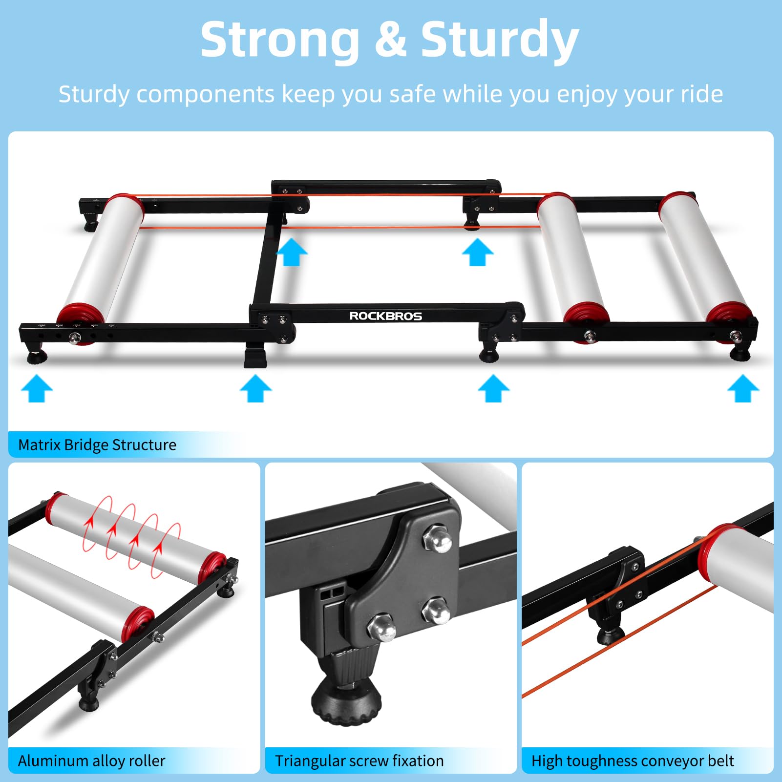 ROCKBROS Adjustable Bike Rollers Trainer Stand - Foldable Indoor Cycling Exercise Equipment with Resistance for MTB & Road Bikes | Perfect for Home Workouts & Winter Training