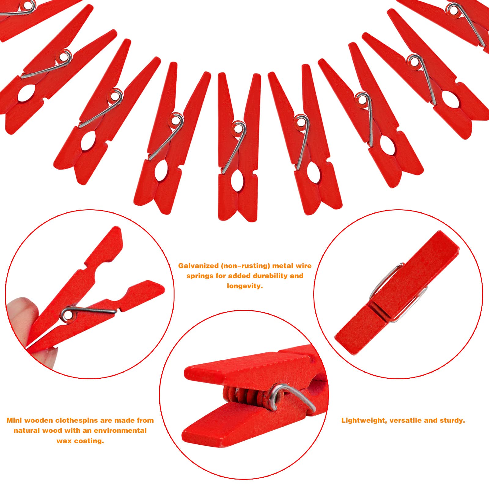 Jdesun 50pcs Natural Wooden Clothespins - Mini Wood Photo Clips for DIY Crafts, Scrapbooking, Home Decor & Office Organization (Red) - Perfect for Hanging Photos, Artwork, Notes & Drying Laundry