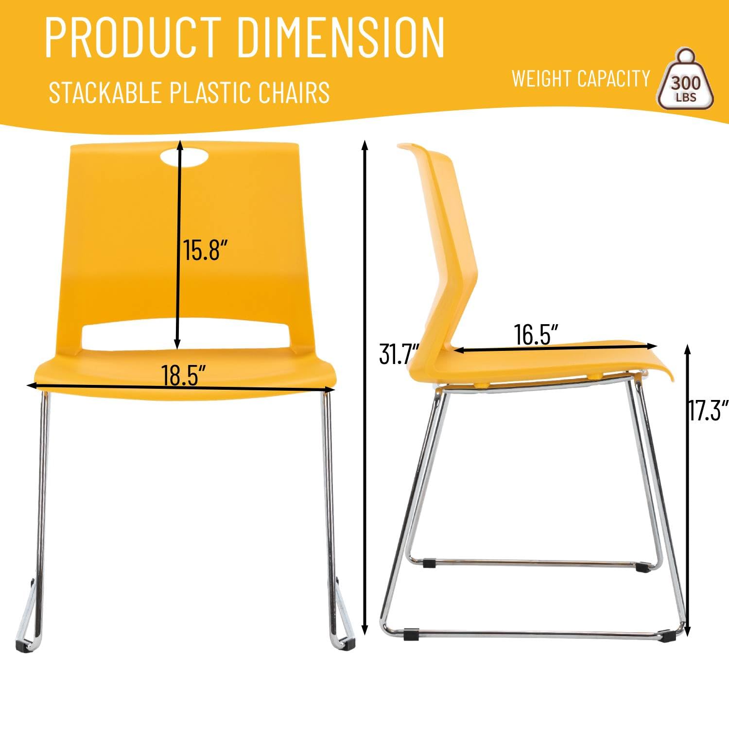 4-Pack Stackable Plastic Chairs for Office Waiting Room, Reception & Meeting Areas - Durable Guest Seating for Lobby, Conference Rooms & Events - Bright Yellow Commercial Chairs (Perfect for Offices, Hospitals, Schools & Public Spaces)