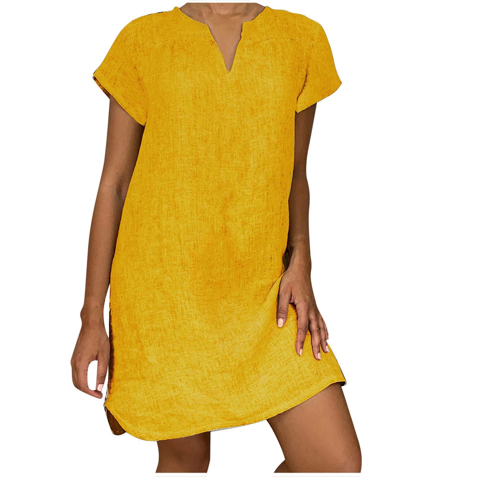 NaRHbrg Women's Linen Tunic Dress - V-Neck Loose Fit Midi Sundress for Beach Vacation, Plus Size Casual Shift Dress | Perfect for Summer Outings, Boho Style Outfits & Tropical Getaways