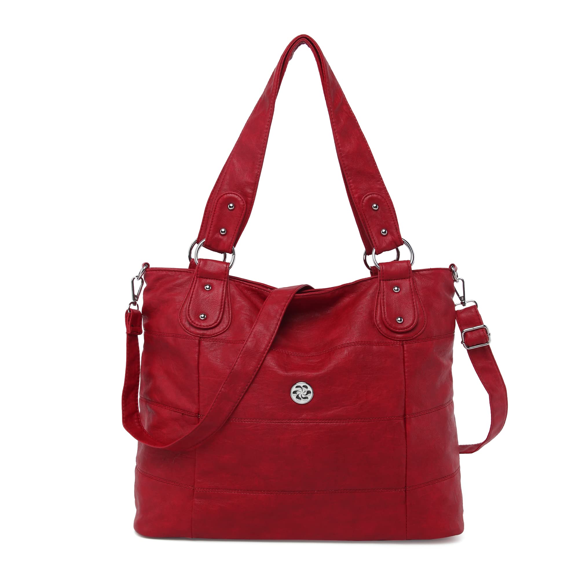 Angel Kiss Women's Large Hobo Shoulder Bag - Soft Washed PU Leather Crossbody Purse with Stripe Design - Perfect for Work, Travel & Everyday Use