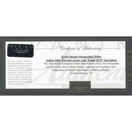 Kevin Durant Signed Golden State Warriors Jersey - Finals MVP Inscribed #D/135 with COA - Authentic NBA Memorabilia for Collectors & Sports Fans - Perfect for Display in Man Cave, Sports Bar, or Home Office
