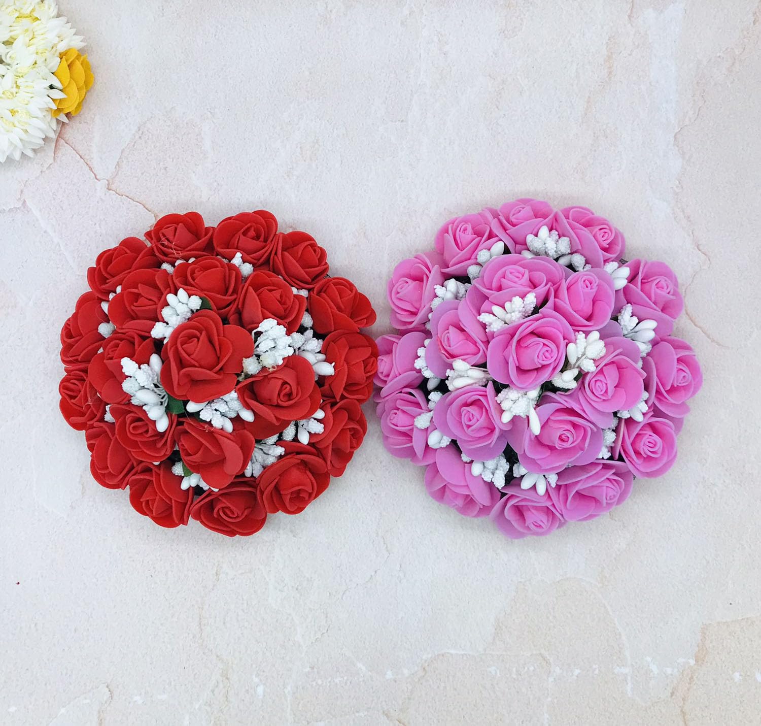Gadinfashion™ Bridal Artificial Flower Hair Juda Gajra - Women's Wedding Bun Hair Accessories (2-Pack, Red & Pink) - Perfect for Indian Weddings, Mehendi & Sangeet Ceremonies