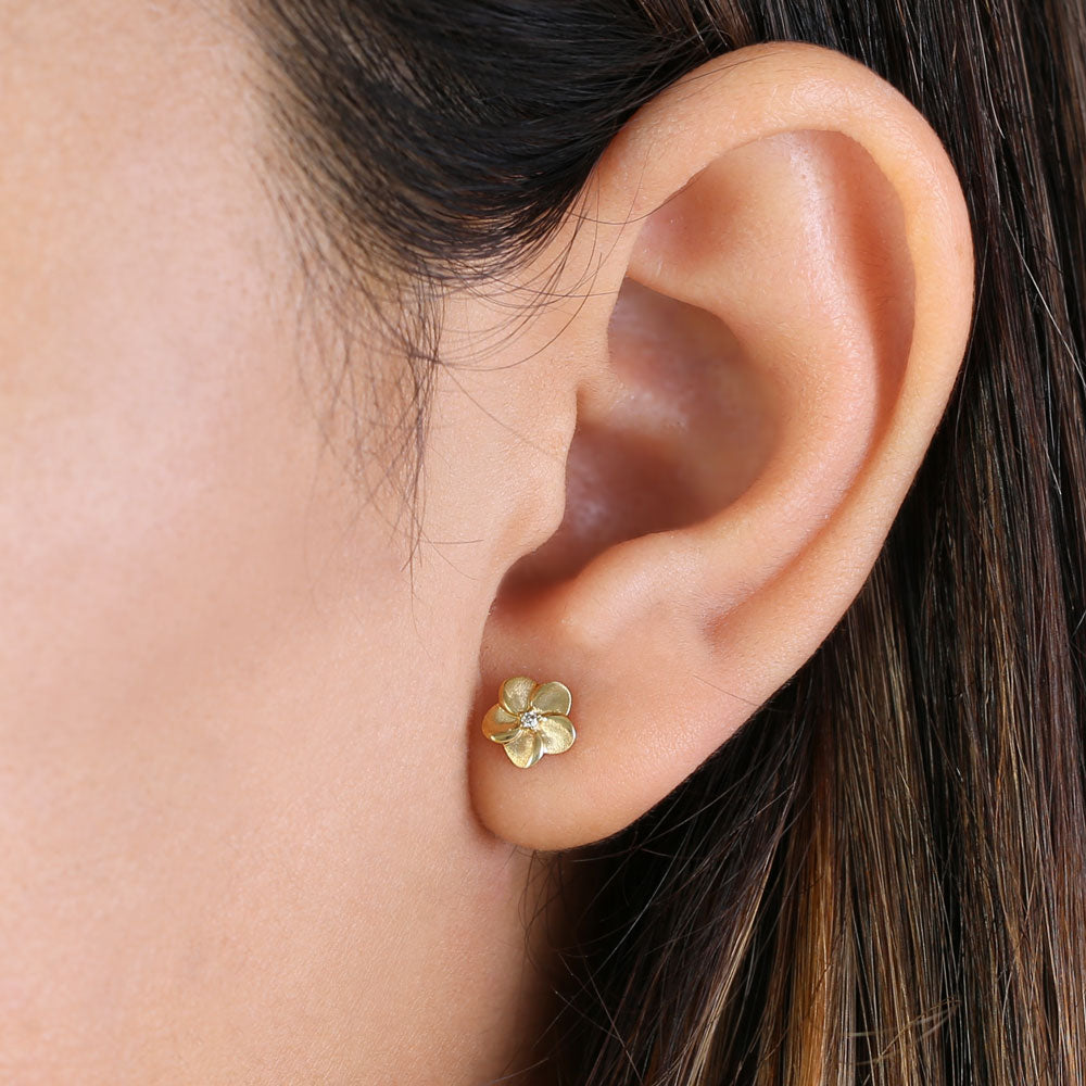 14K Solid Gold Plumeria Diamond Stud Earrings for Women - Perfect for Weddings, Parties & Everyday Elegance