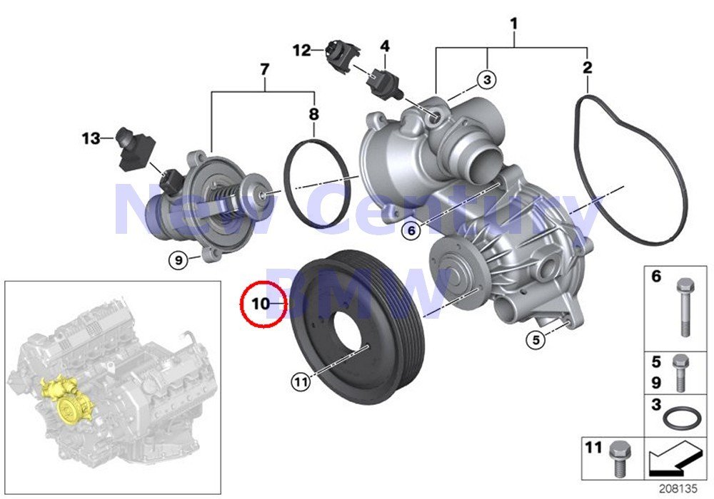 Genuine BMW E70 X5 SUV Water Pump Pulley OEM 11517545295 - Replacement Part for BMW X5 E70 Models - Perfect for Engine Cooling System Repair & Maintenance