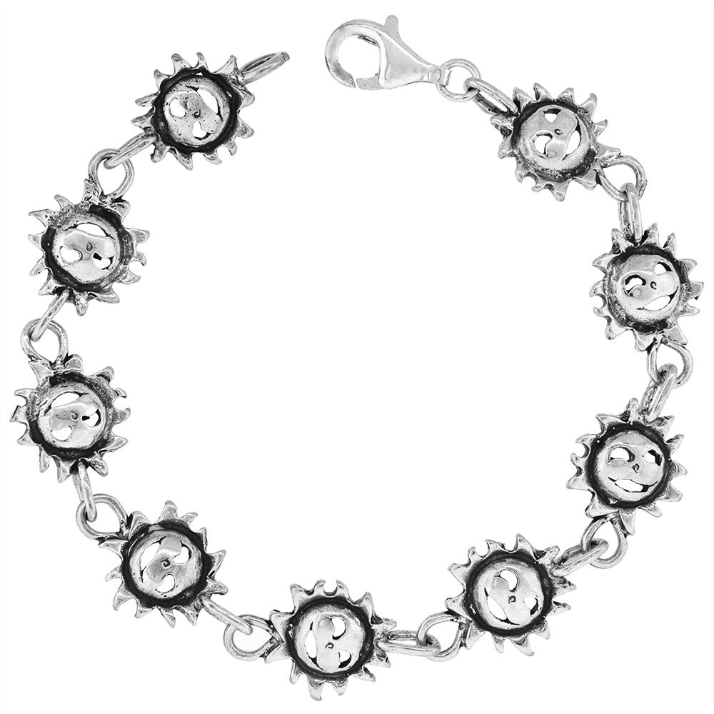 Sterling Silver Sun Charm Bracelet for Women - 7 Inch Adjustable Length Dainty Jewelry - Perfect for Everyday Wear, Gifts & Boho Fashion Accessories