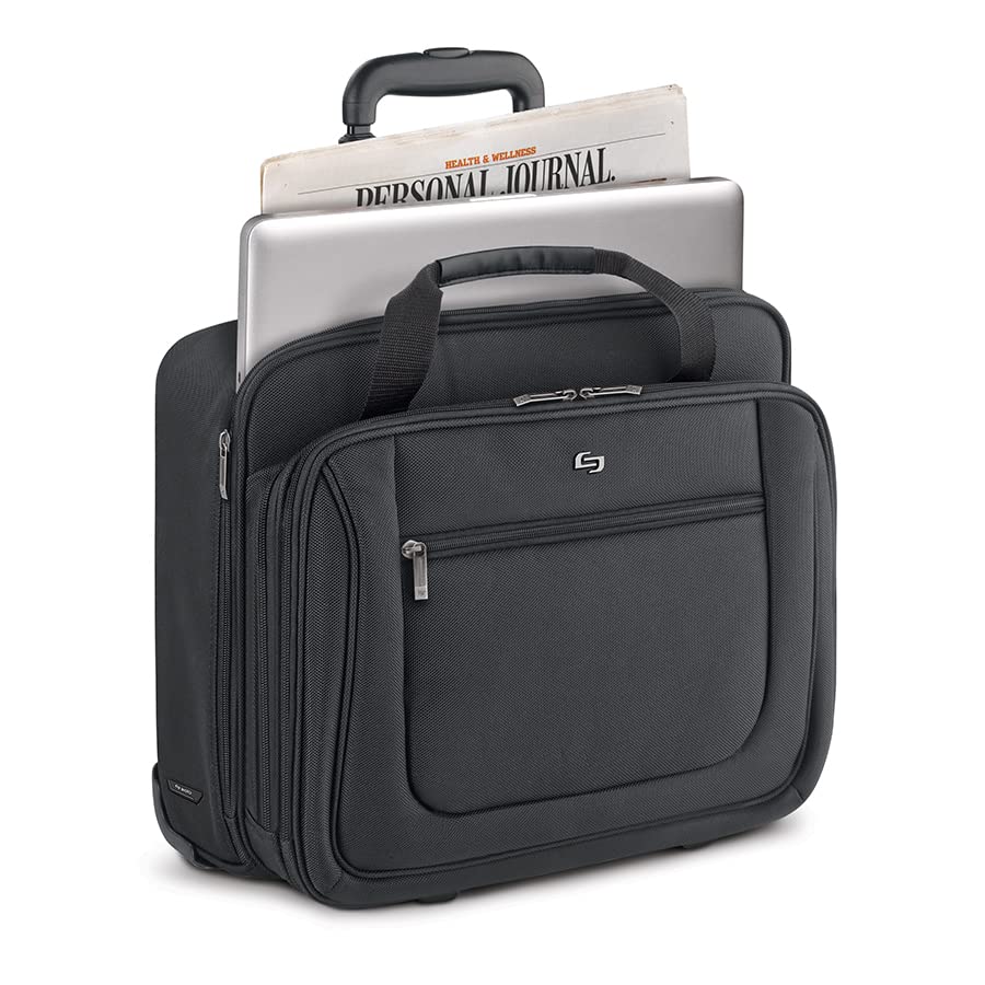 Solo New York Bryant Rolling Laptop Bag with Wheels - 17.3 Inch Wheeled Briefcase for Business Travel, Black Carry On Luggage with Telescoping Handle (14
