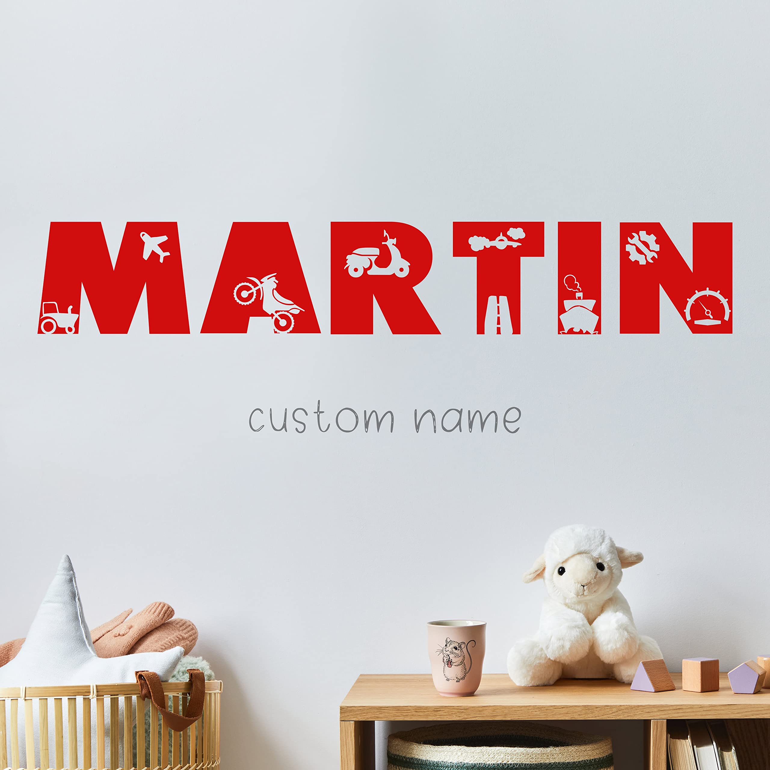 Custom Cars & Trucks Wall Name Vinyl Decal - Personalized Nursery Wall Decor for Boys - Construction Theme Kids Room Decor - Perfect for Bedrooms, Playrooms & Birthday Gifts