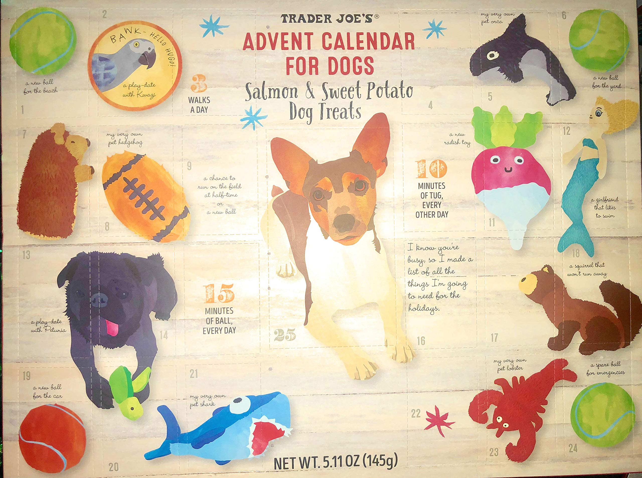 Trader Joe's Advent Calendar for Dogs - 24 Days of Salmon & Sweet Potato Dog Treats | Holiday Countdown Gift for Pet Lovers | Perfect for Christmas Training & Daily Rewards