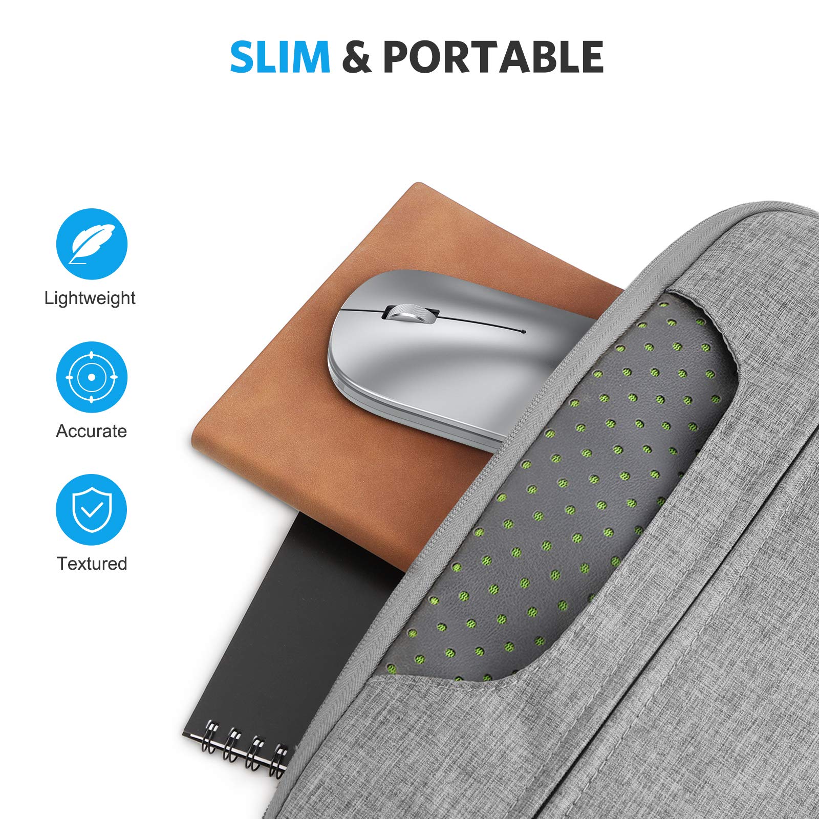 OMOTON Ultra-Thin Bluetooth Mouse for iPad, iPhone, Mac, PC & Laptop - Wireless Rechargeable Mouse Compatible with iPadOS 13/iOS 13+ (Silver) - Perfect for Office Work, Travel & Home Use
