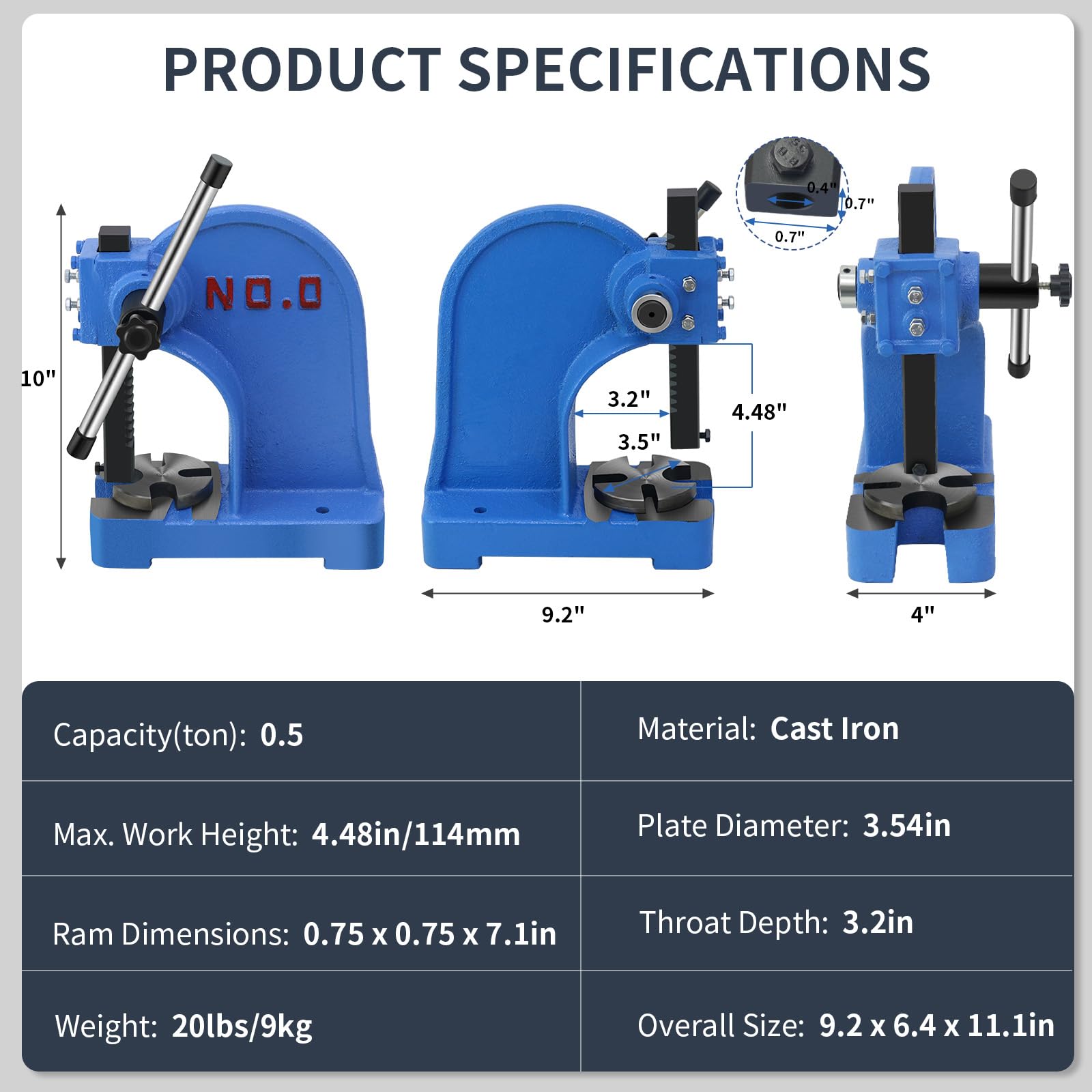 0.5 Ton Manual Arbor Press - Heavy Duty Cast Iron Desktop Punch Press Machine for Riveting, Punching Holes & Metalworking | Perfect for Jewelry Making, Leather Craft & DIY Metal Projects