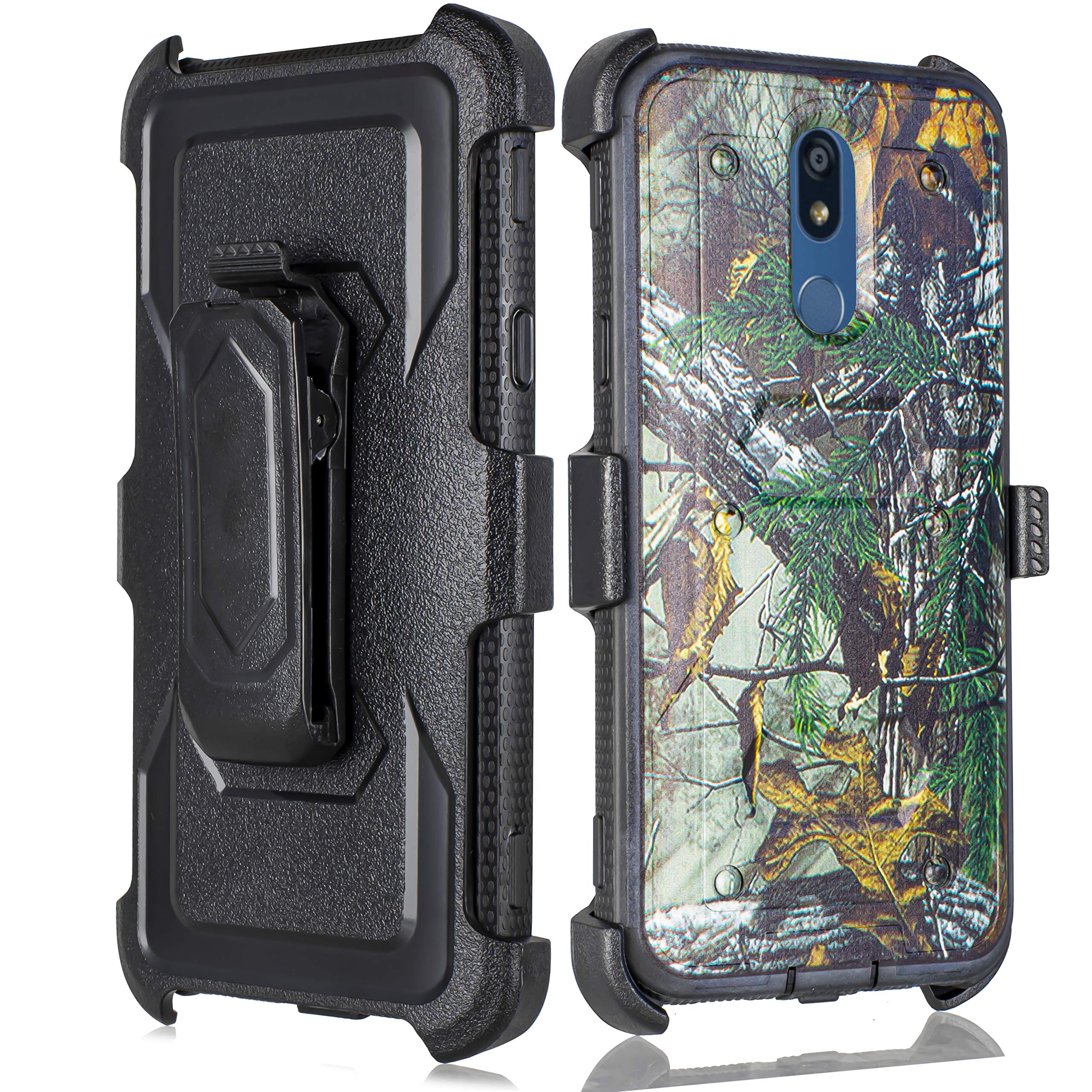 Compatible with LG K40 / Solo LTE / K12 Plus / LMX420 / L423 Case - 6goodeals Rugged Holster Defender Case with Built-in Screen Protector, Belt Swivel Clip & Kickstand (Camo) - Perfect for Outdoor Activities, Work & Everyday Protection