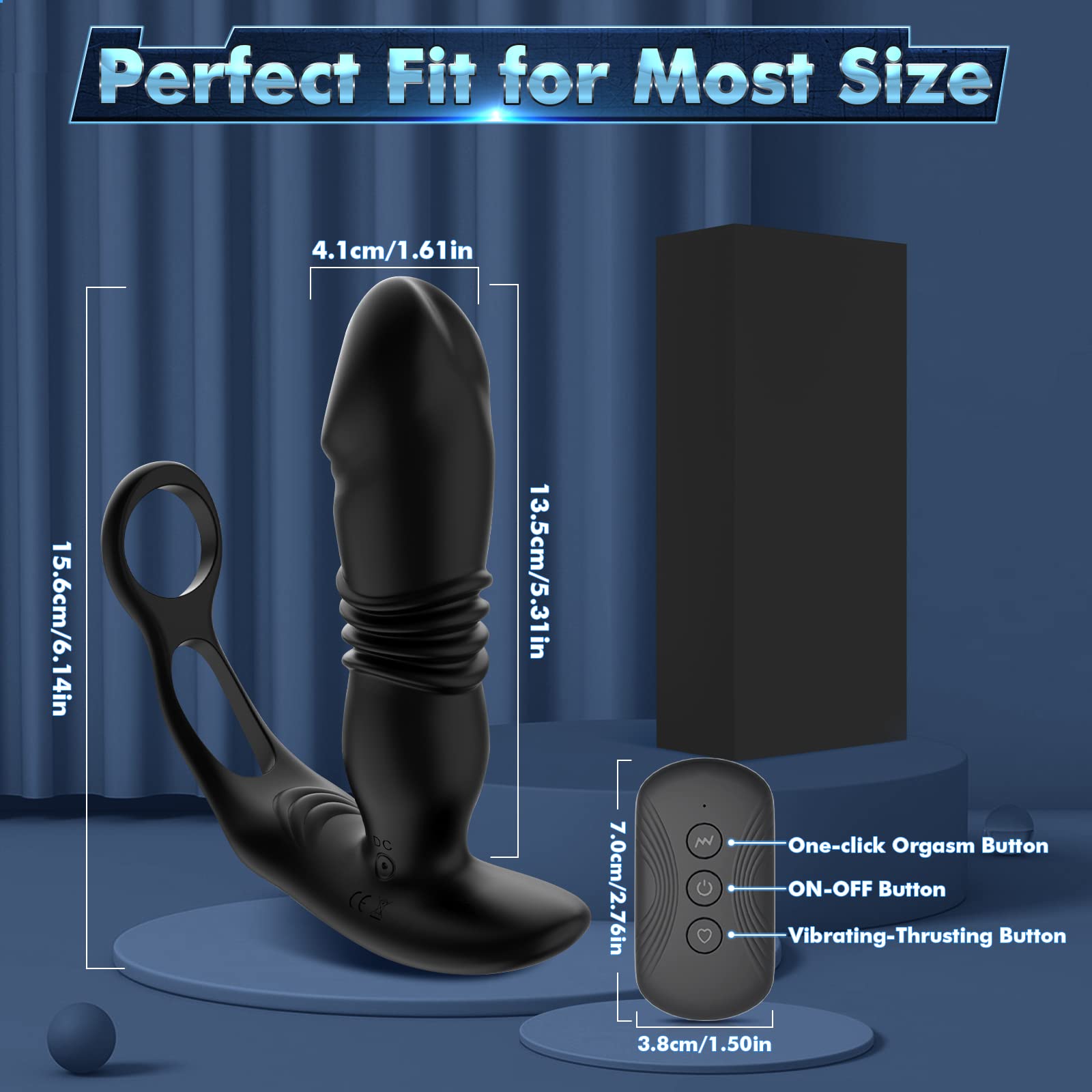 Premium Prostate Massager for Men - 3 Thrusting & 12 Vibration Modes, Dual Cock Ring with Remote Control - Powerful Anal Stimulation & Pleasure Toy for Couples & Solo Play - Enhance Intimacy & Explore Sensations