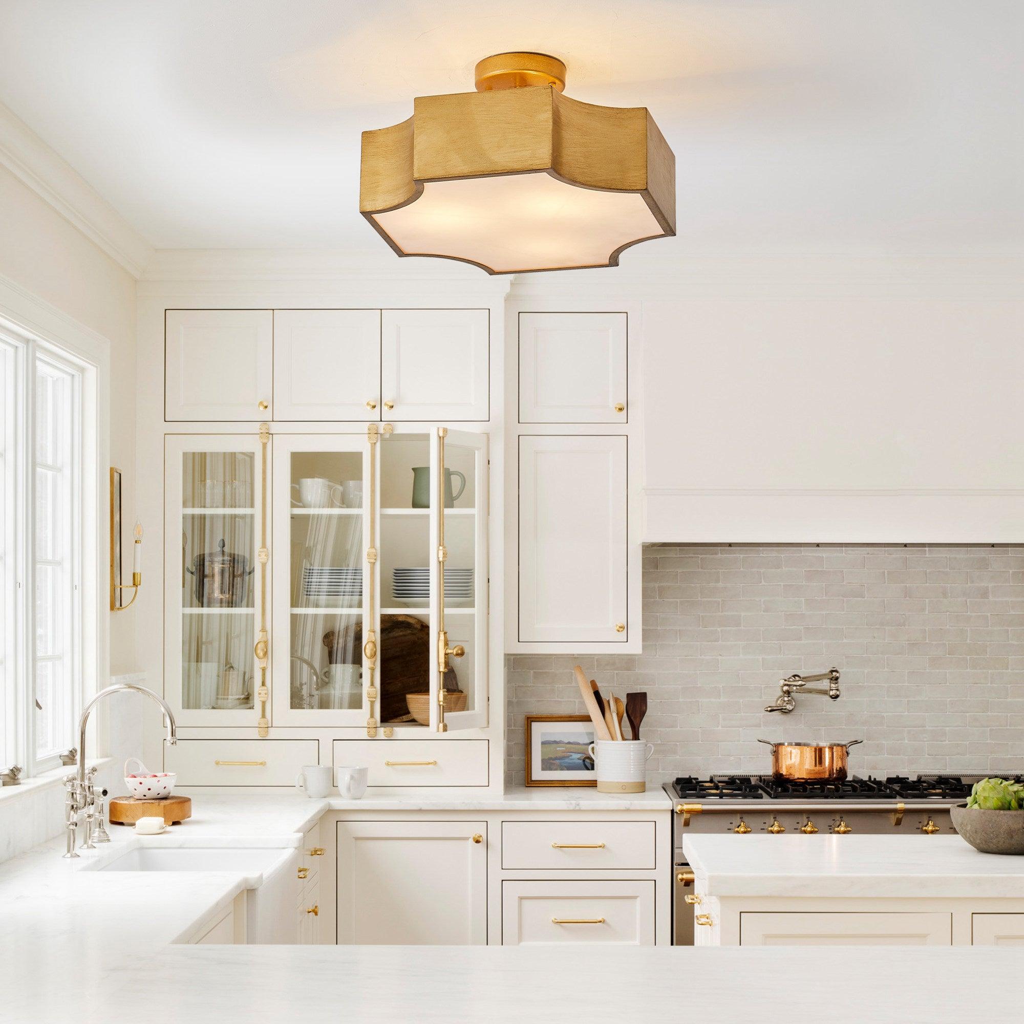 Vintage Golden LED Semi Flush Mount Ceiling Light Fixture - 3 Lights, Energy Efficient, Warm White - Perfect for Entryway, Hallway, Closet, Kitchen, Bedroom, and Dining Room Lighting