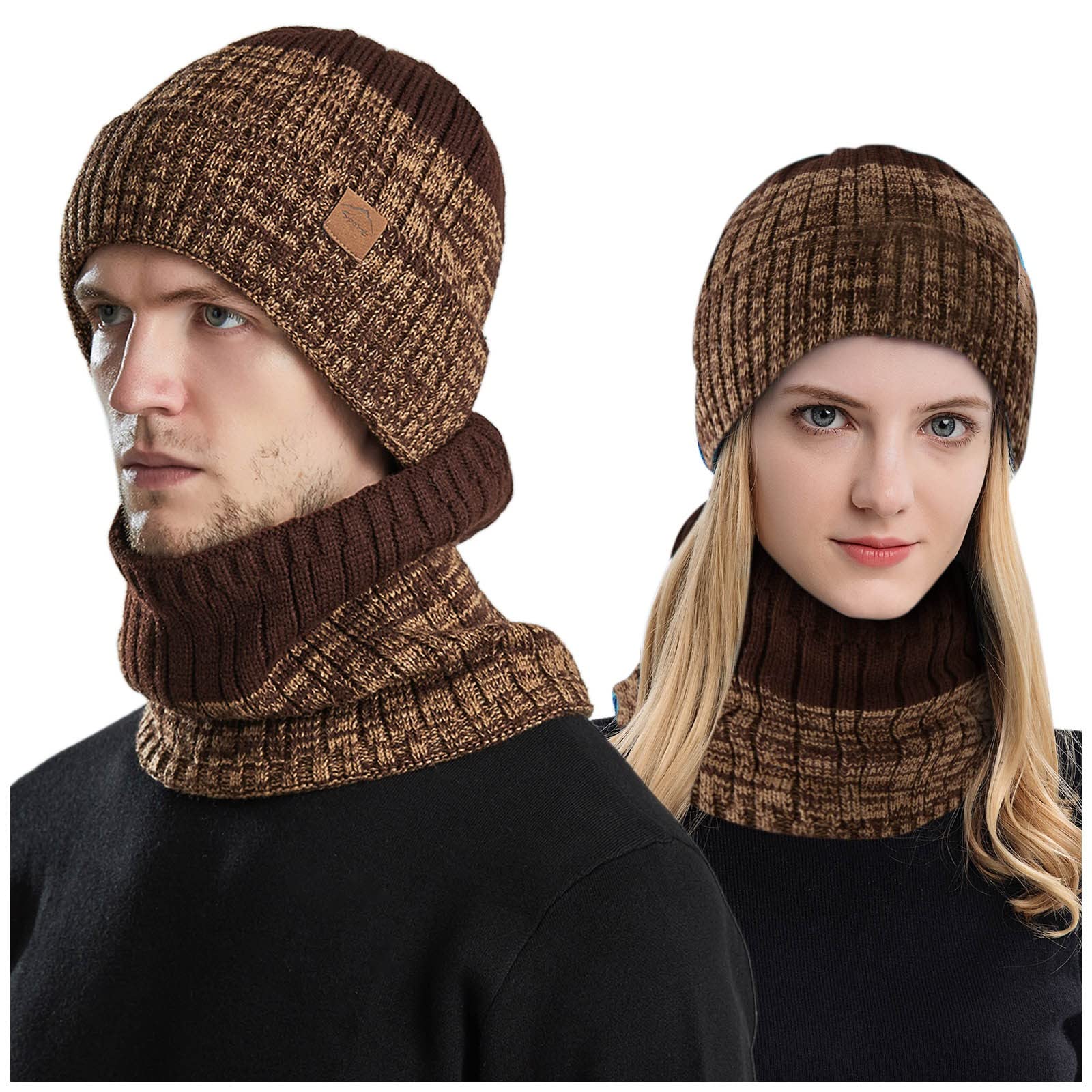 Unisex Winter Beanie & Scarf Set - Fleece Lined Knit Skull Cap & Neck Warmer for Men & Women | Cold Weather Accessories for Skiing, Snowboarding & Outdoor Activities