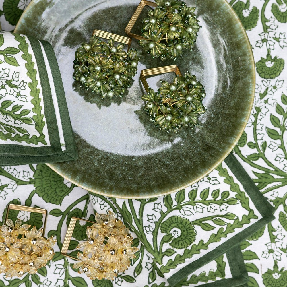 Elegant Fern Bouquet Beaded Napkin Rings Set of 4 - Perfect for Wedding, Dinner Party & Holiday Table Decor