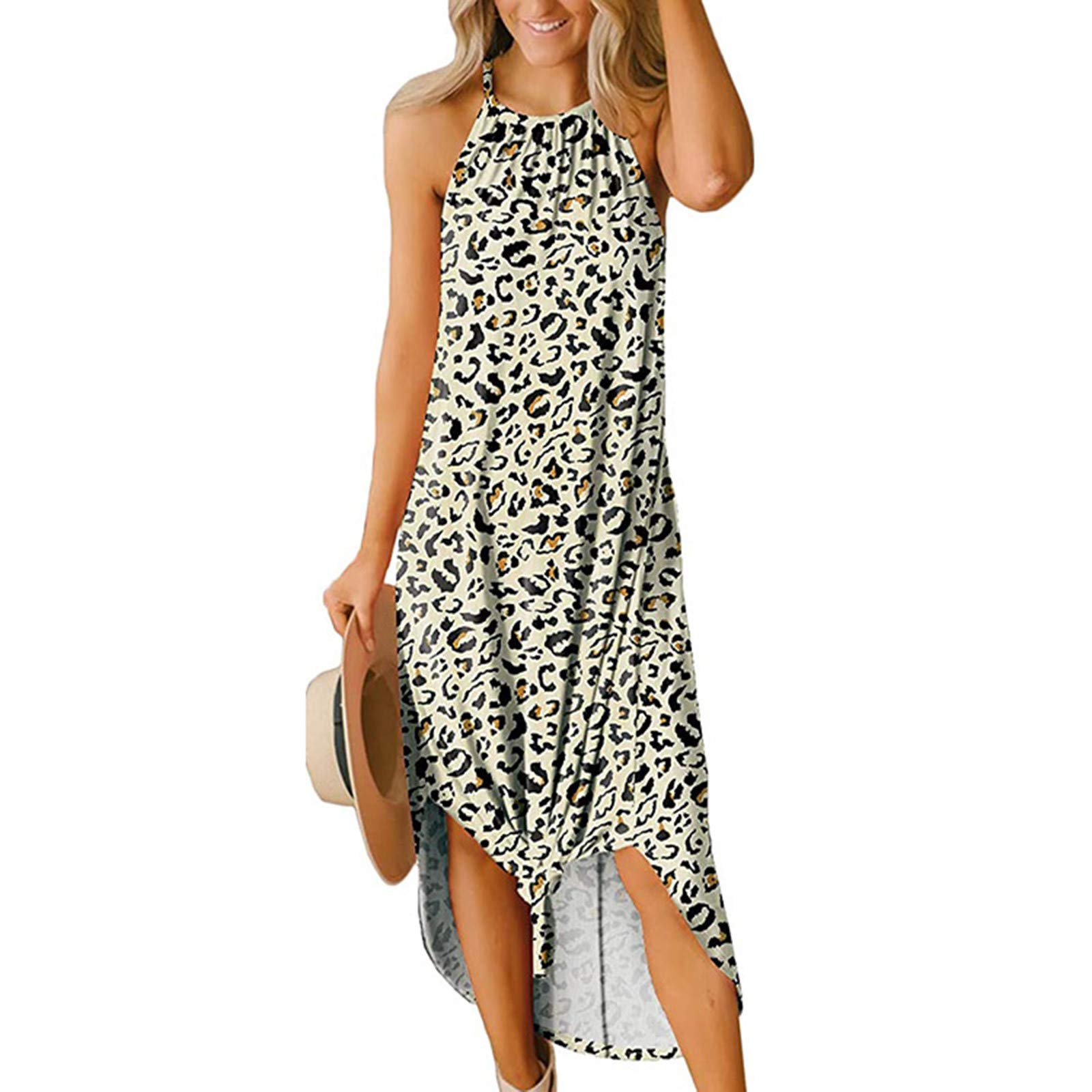 ESULOMP Women's Summer Sleeveless Floral Print Loose Casual Slit Maxi Dress - Beach Wedding Party Guest Outfit, Vacation Sundress, Boho Chic Evening Wear