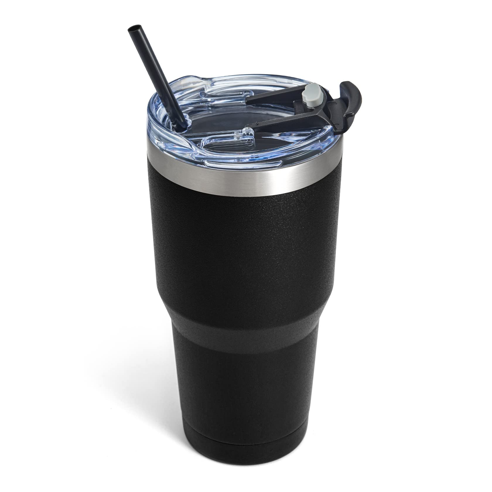 Zibtes 30oz Stainless Steel Vacuum Insulated Tumbler with Lid & Straw - Double Wall Thermal Coffee Mug for Hot & Cold Drinks - Powder Coated Travel Cup for Home, Office, Gym, Camping & Outdoor Activities (Black, 1-Pack)