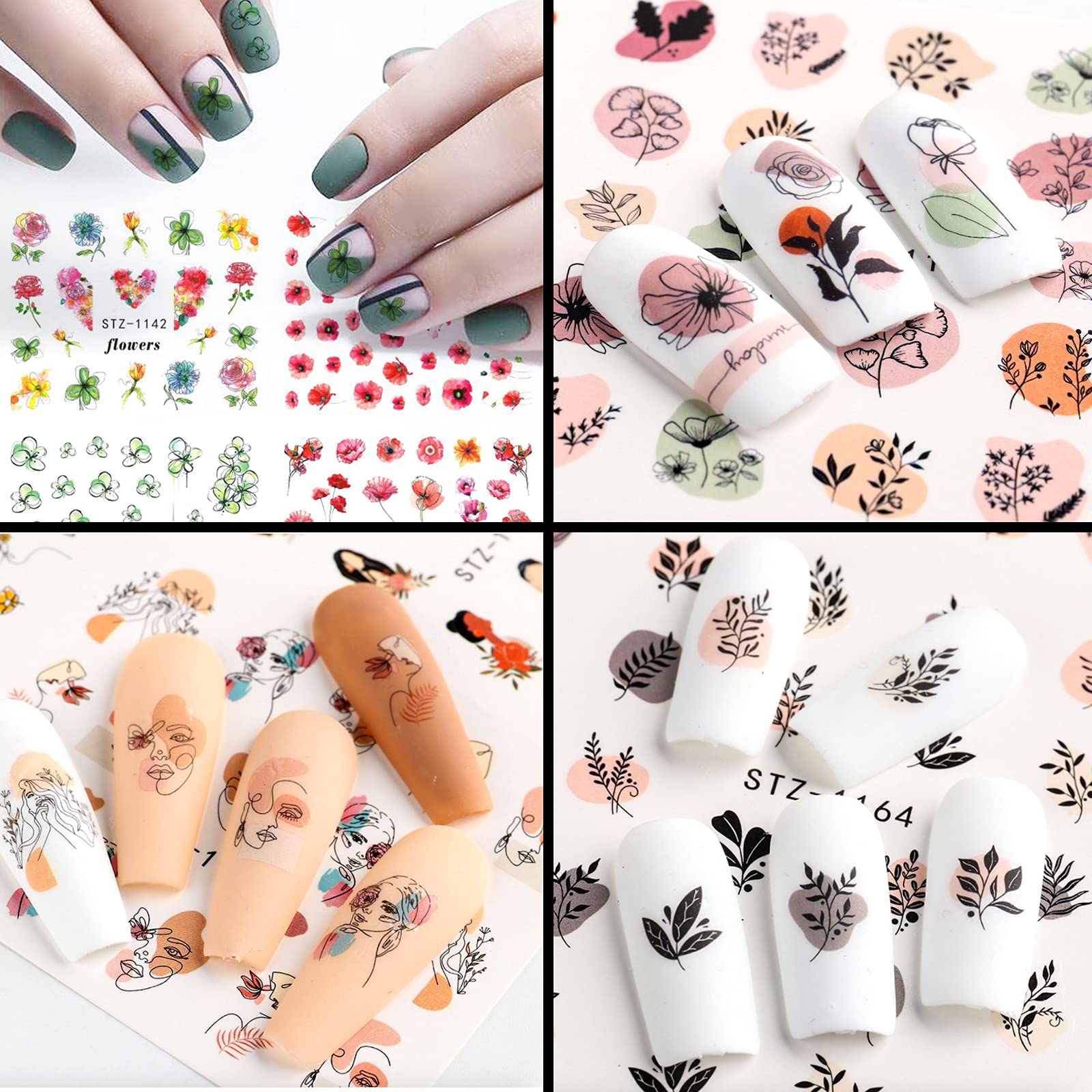 11 Sheets Water Transfer Nail Stickers - Floral Leaves, Sunflower & Butterfly Designs | DIY Nail Art Decals for Women & Girls | Perfect for Parties, Weddings & Everyday Nail Decoration
