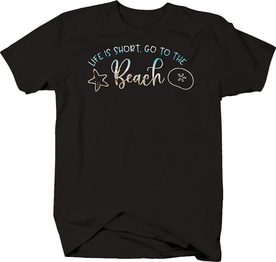 Life is Short Go to The Beach Men's T-Shirt - Comfortable Casual Summer Tee for Beach Outings, Vacations & Relaxation
