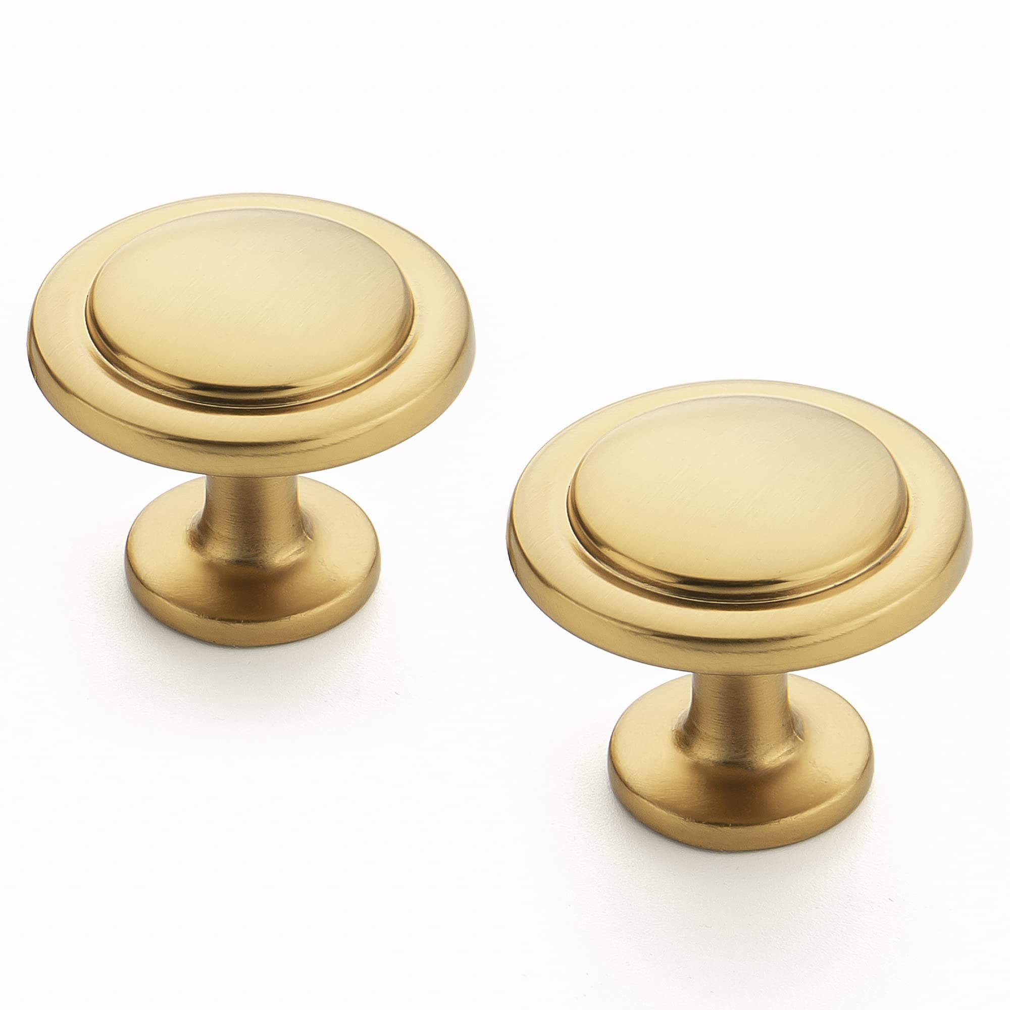 Brushed Brass Cabinet Handles 5 Pack - Gold Round Knobs for Kitchen & Dresser Drawers