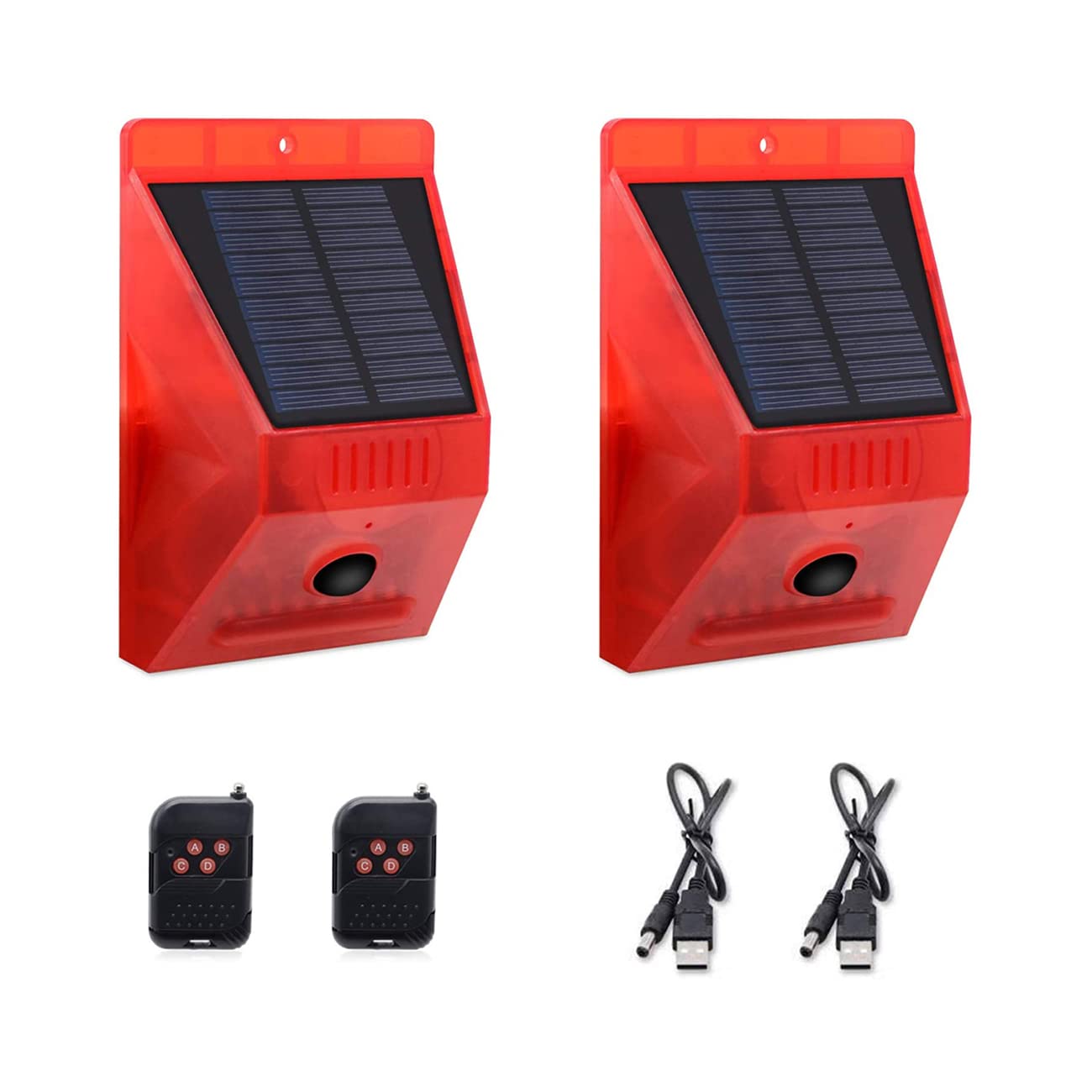 2 Pack LED Solar Strobe Light Alarm with Motion Sensor & 129dB Siren - Waterproof Security Lights for Farm, Orchard, Garden Anti-Theft | Remote Control, Outdoor Decoration & Night Safety Lighting
