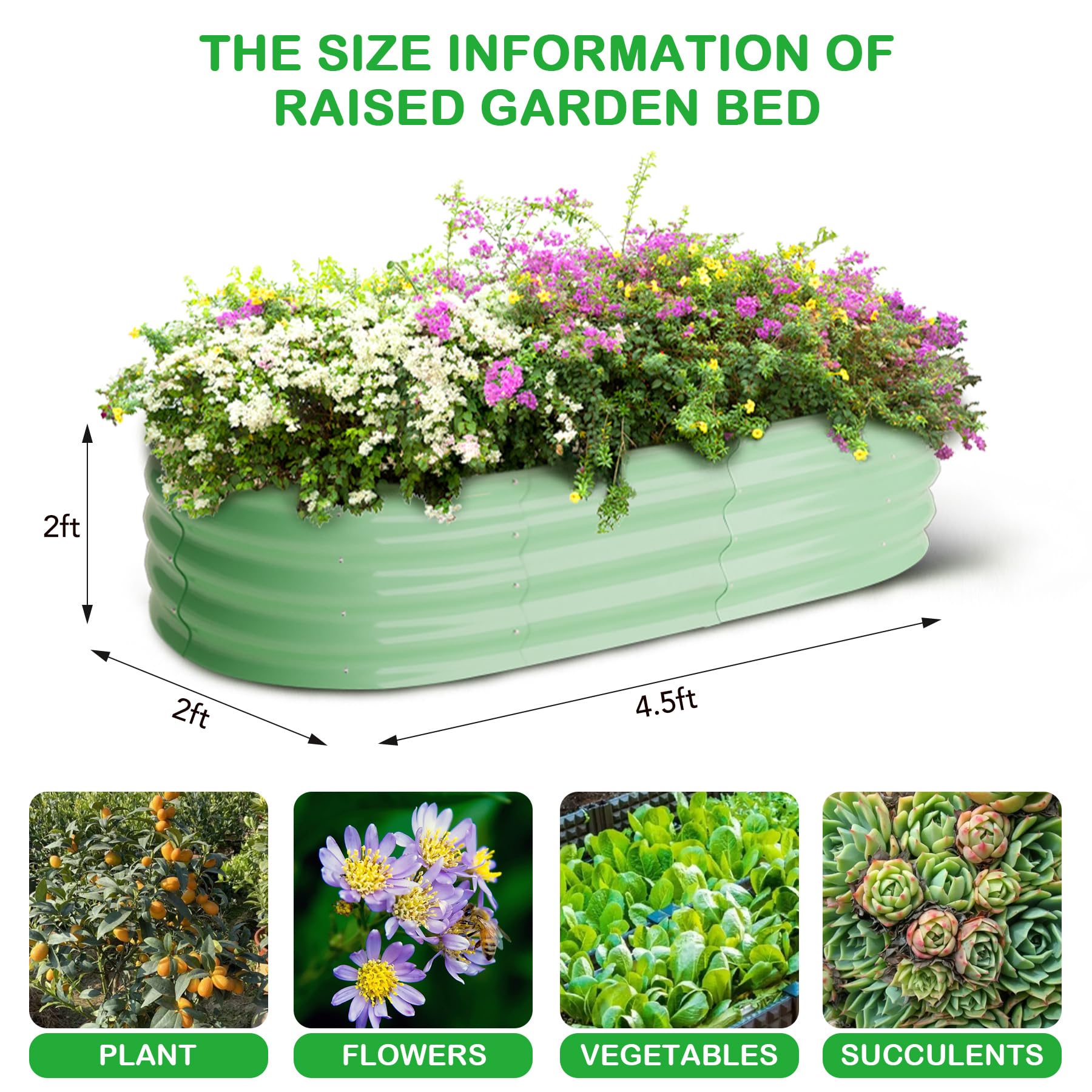 GARVEE 2 Pack 4.5'x2'x2' Oval Galvanized Steel Raised Garden Beds - Open Base Metal Planters for Vegetables, Flowers & Herbs - Large Outdoor Planter Boxes in Green - Perfect for Backyard, Patio & Urban Gardening