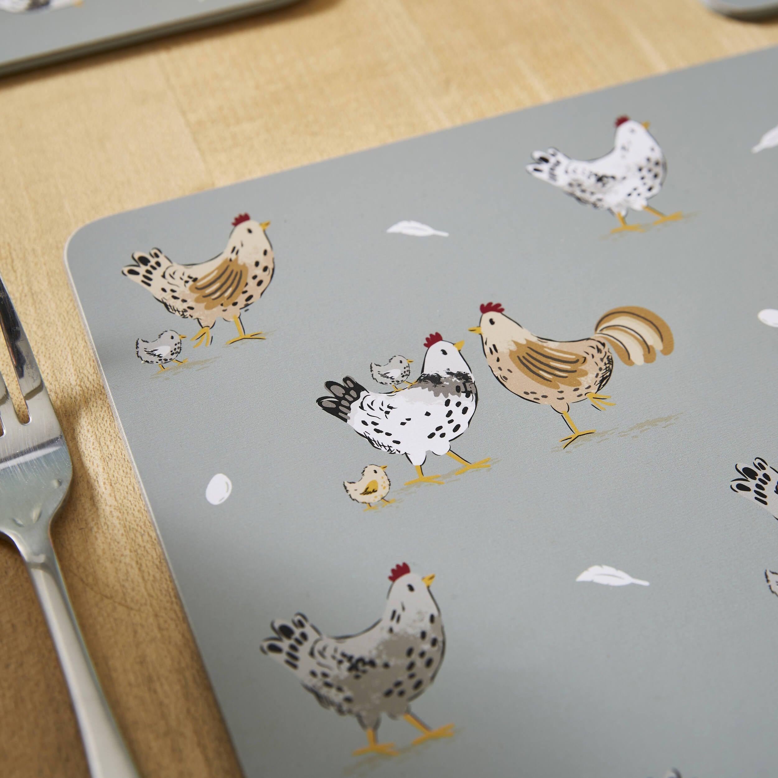 Hen House Lane Set of 4 Premium Cotton Placemats - Waterproof & Washable Dining Table Mats for Kitchen, Dining Room, and Outdoor Picnics