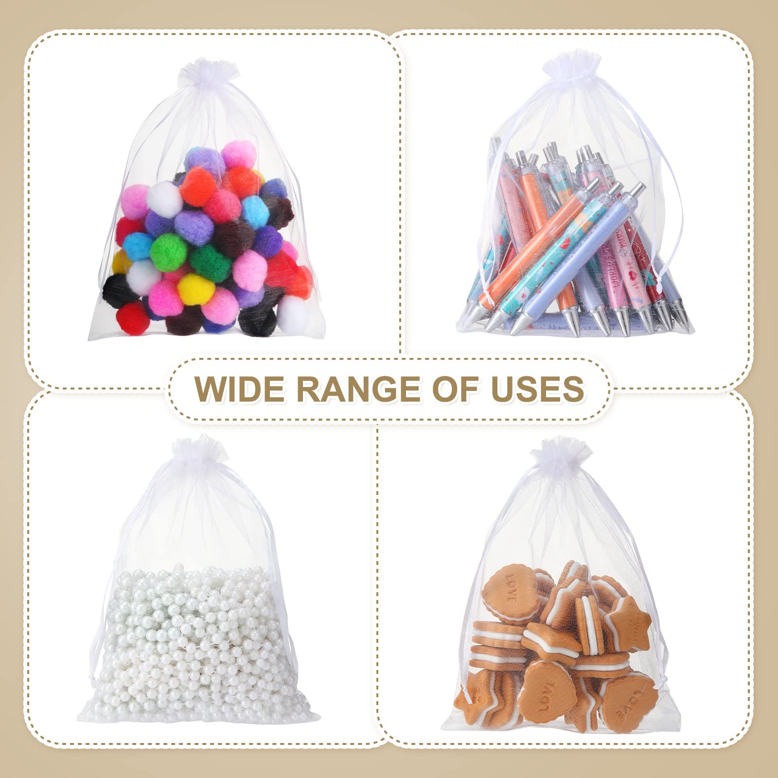 200 Pcs Large White Organza Bags 12x16 Inch - Mesh Drawstring Gift Pouches for Jewelry, Wedding Favors, Party Candy & Bottle Samples - Perfect for Bridal Showers, Baby Showers & Retail Displays