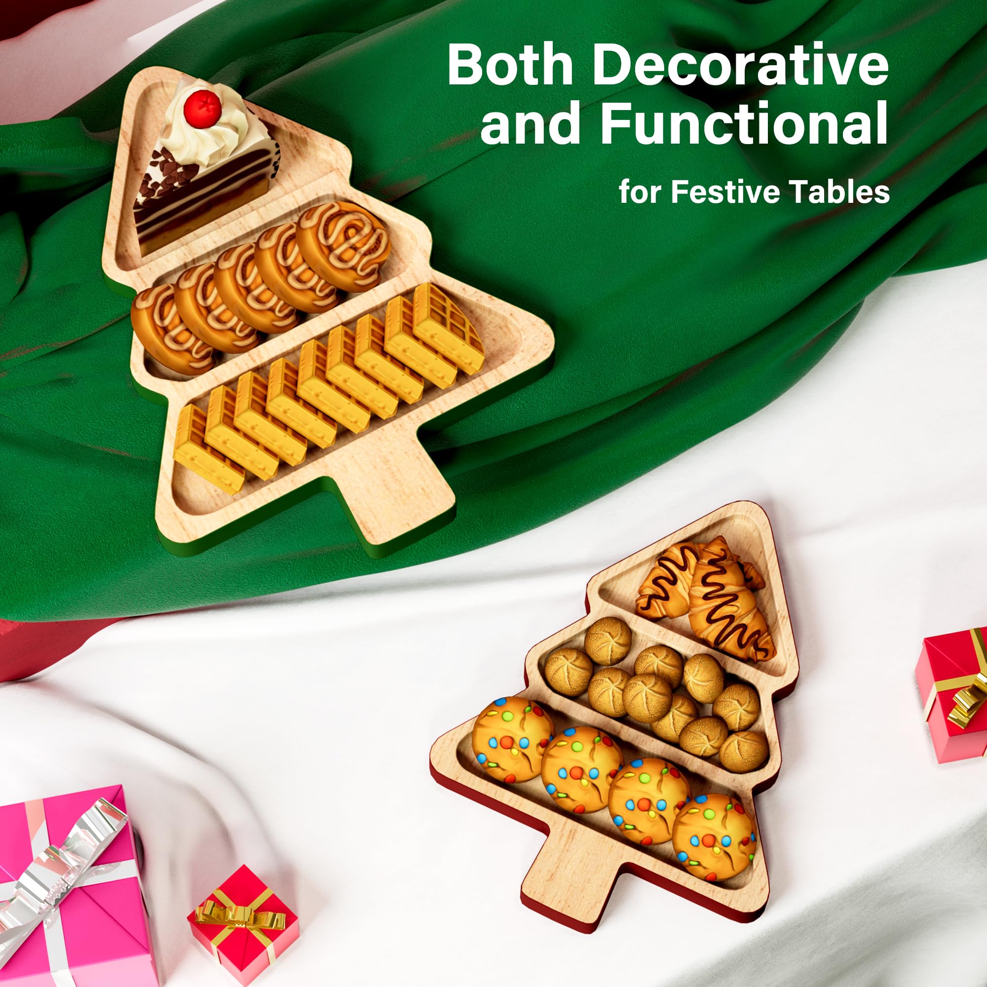 2-Piece Wooden Christmas Tree Shaped Serving Platter Set - Charcuterie Board for Cheese, Snacks & Desserts | Holiday Appetizer Tray with Gift Box - Perfect for Christmas Parties, Family Gatherings & Festive Entertaining