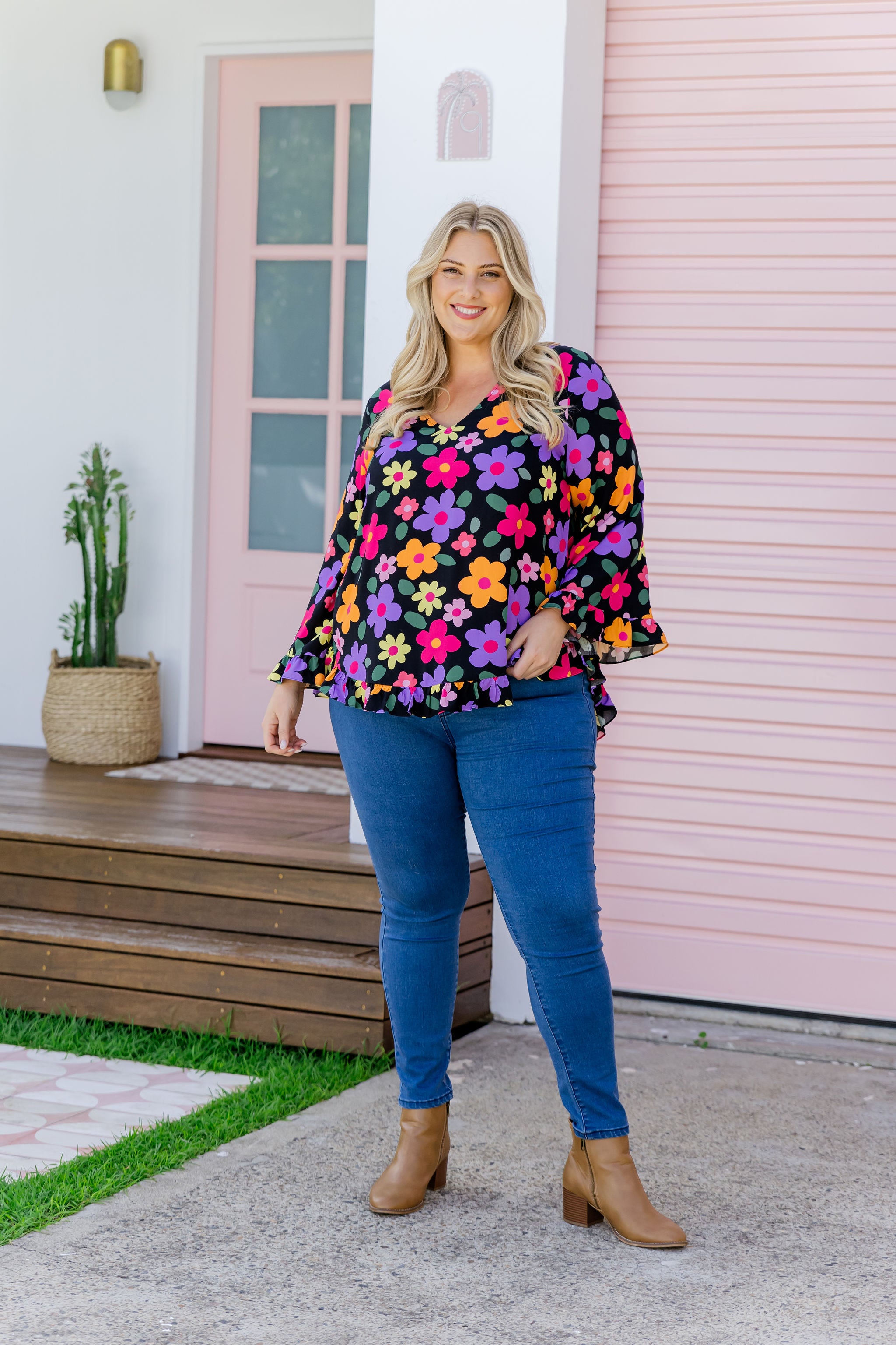 Natalie Women's Long Sleeve Blouse Floral Print Tops for Casual Wear, Office & Date Night Outfits