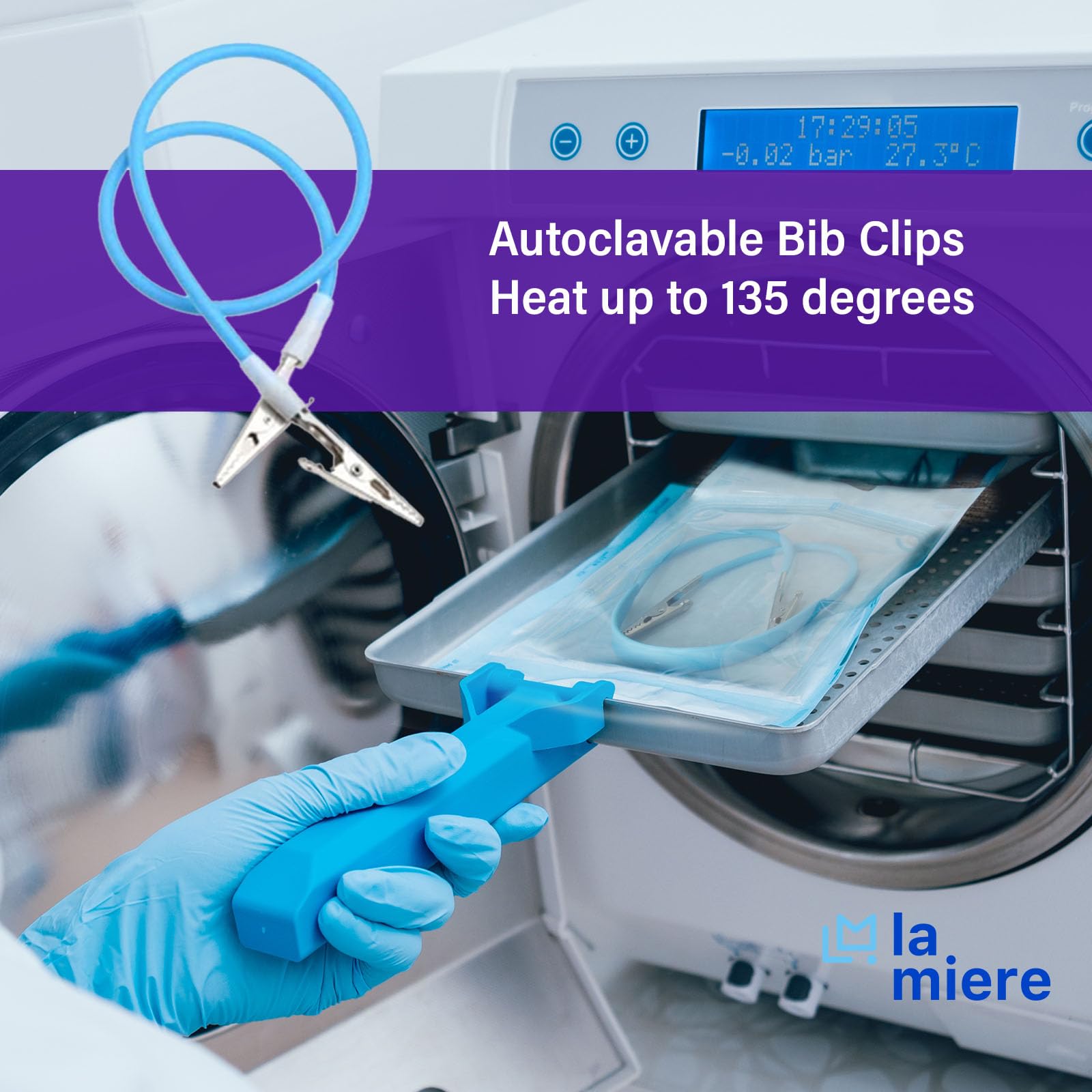 6Pcs Autoclavable Dental Flexible Medical Grade Silicone Bib Clips with Stainless Steel Alligator Clamps - Extra Wide Neck Band, Individually Wrapped (Neon Violet) - Perfect for Dental Clinics, Hospitals & Home Oral Care
